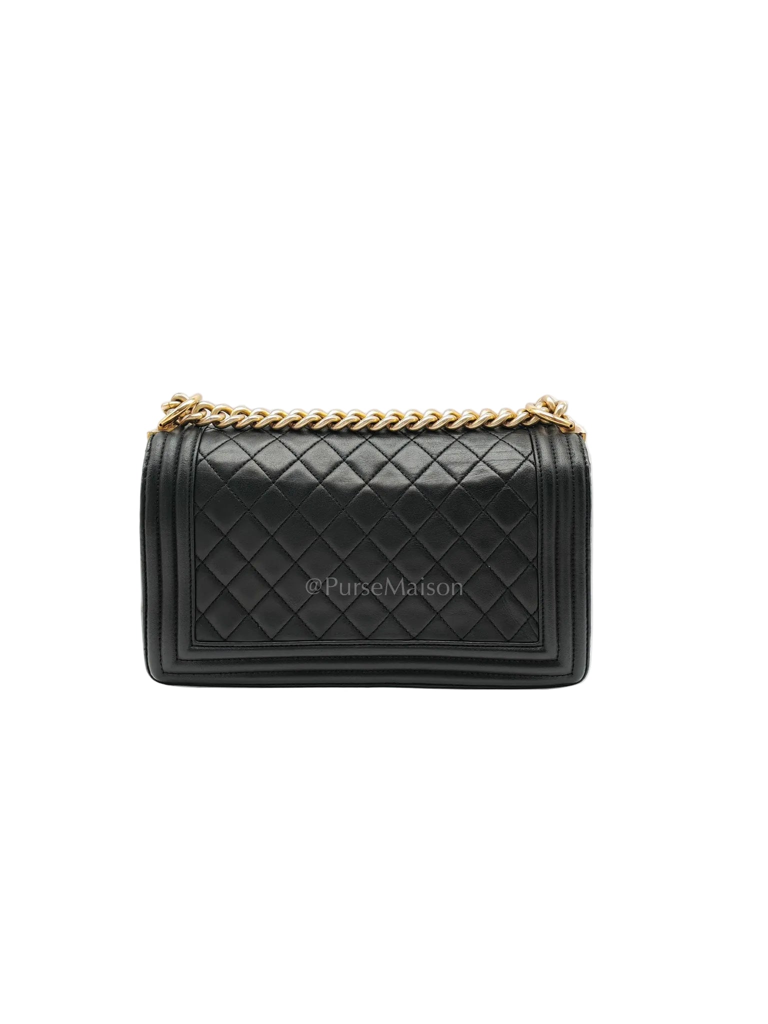 Chanel Boy Medium in Black Quilted Lambskin Leather and Aged Gold Hardware Series 23 | Purse Maison Luxury Bags Shop