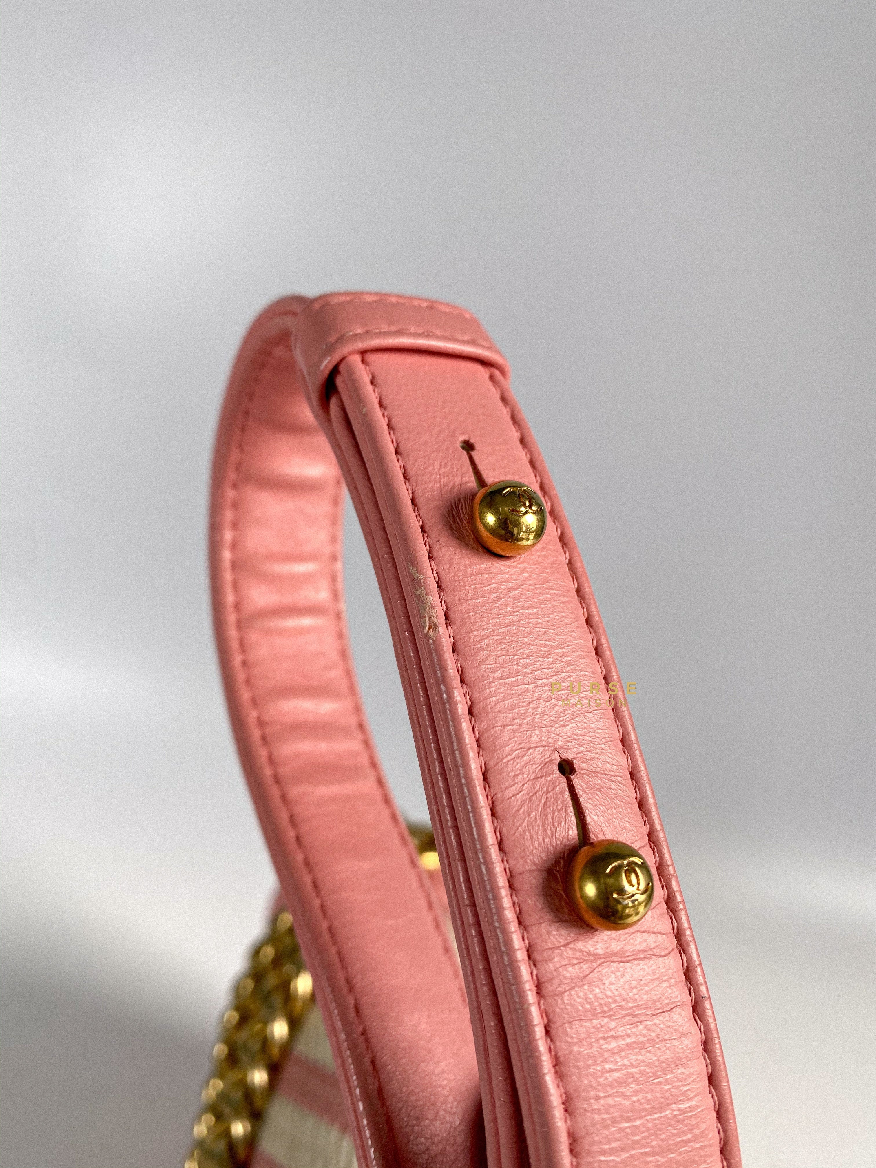 Chanel Boy Medium Pink Braided Chevron in Aged Gold Hardware Series 23