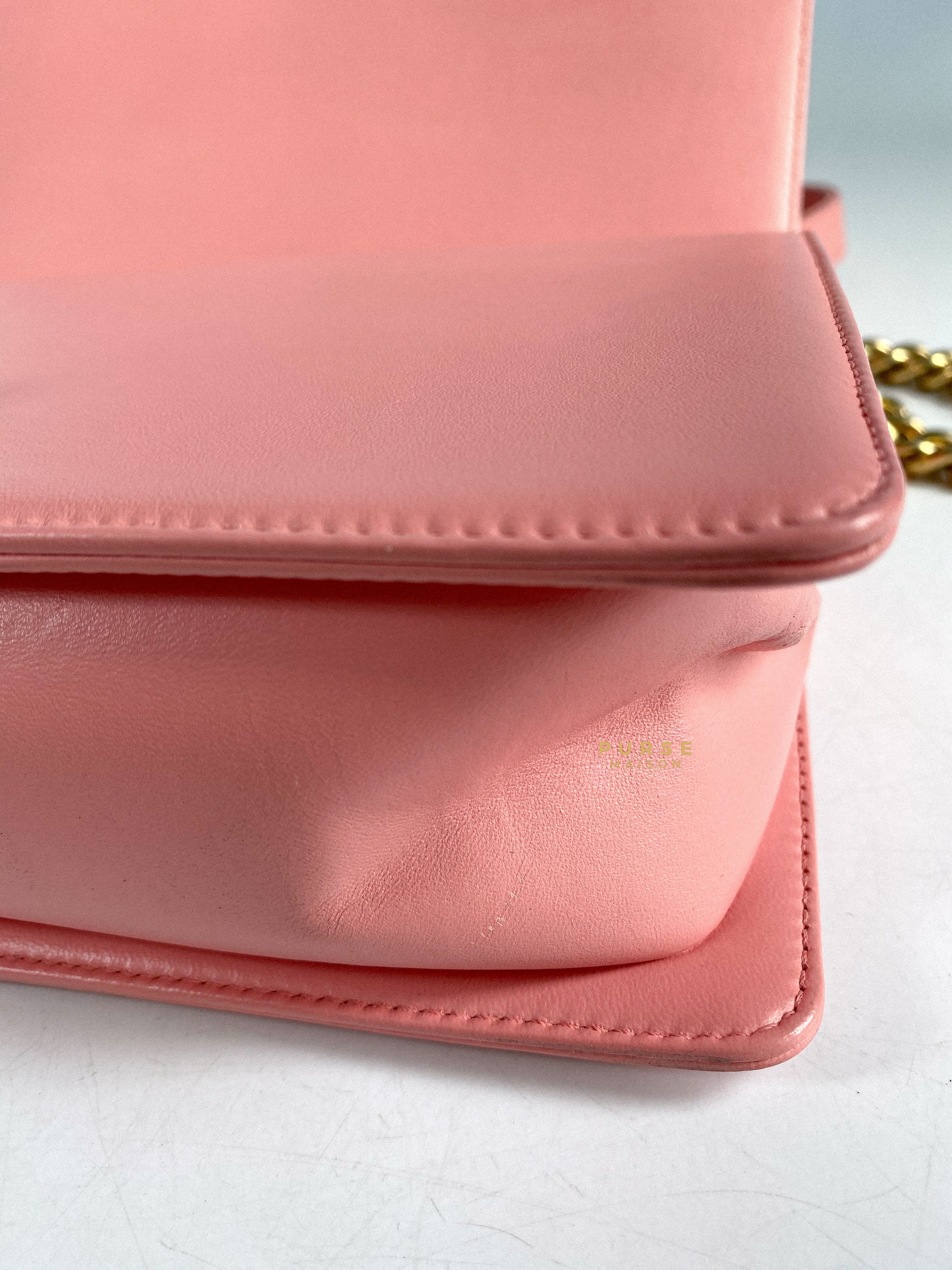 Chanel Boy Medium Pink Braided Chevron in Aged Gold Hardware Series 23