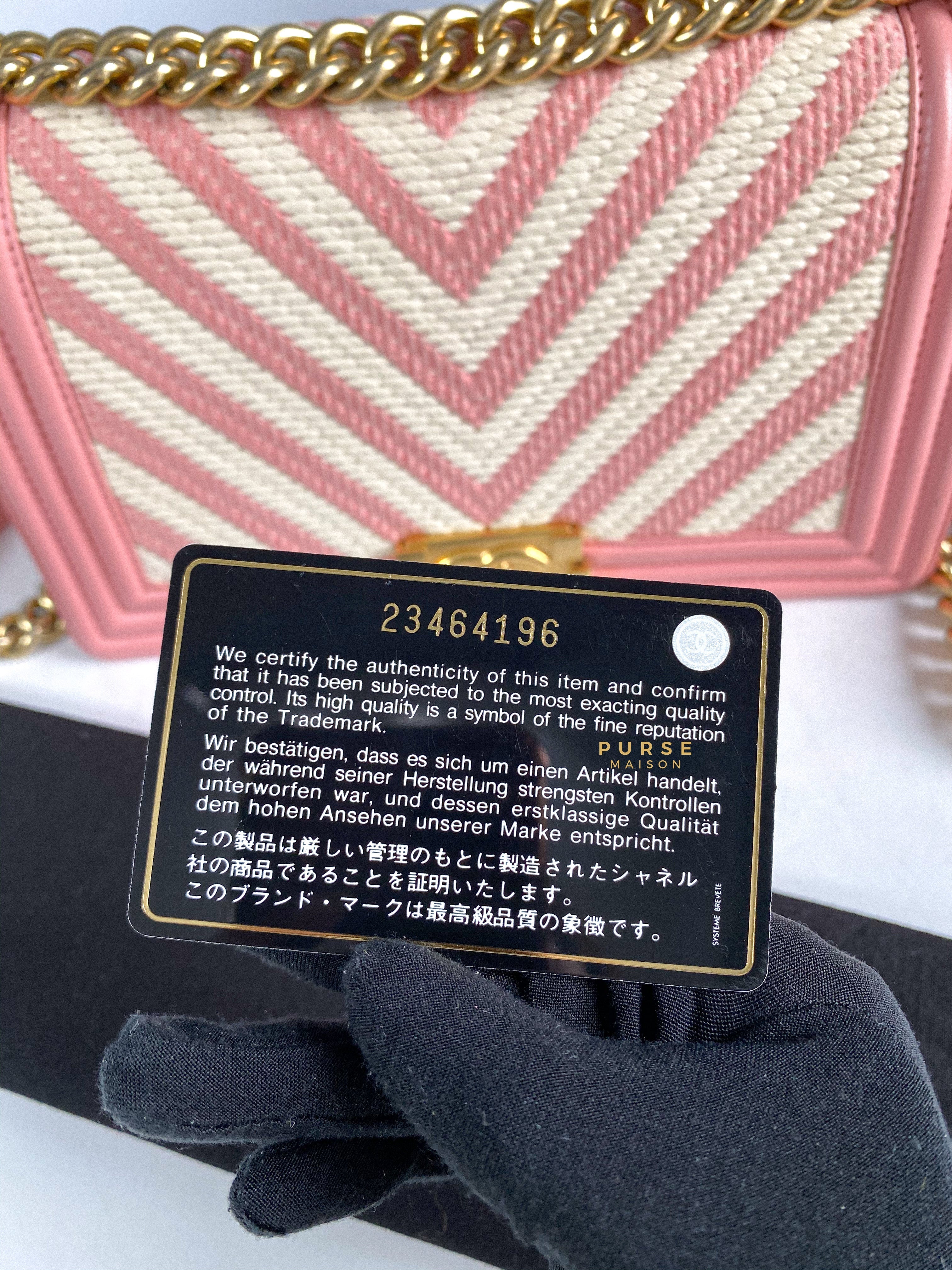 Chanel Boy Medium Pink Braided Chevron in Aged Gold Hardware Series 23