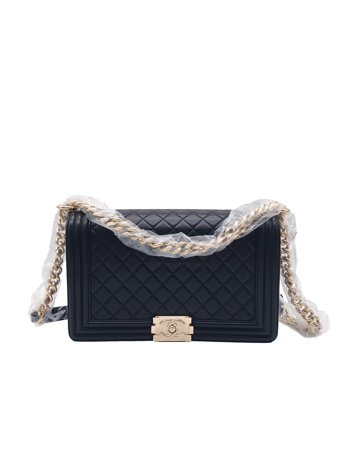 Chanel Boy New Medium in Black Lambskin Leather and Light Gold Hardware Series 22 | Purse Maison Luxury Bags Shop
