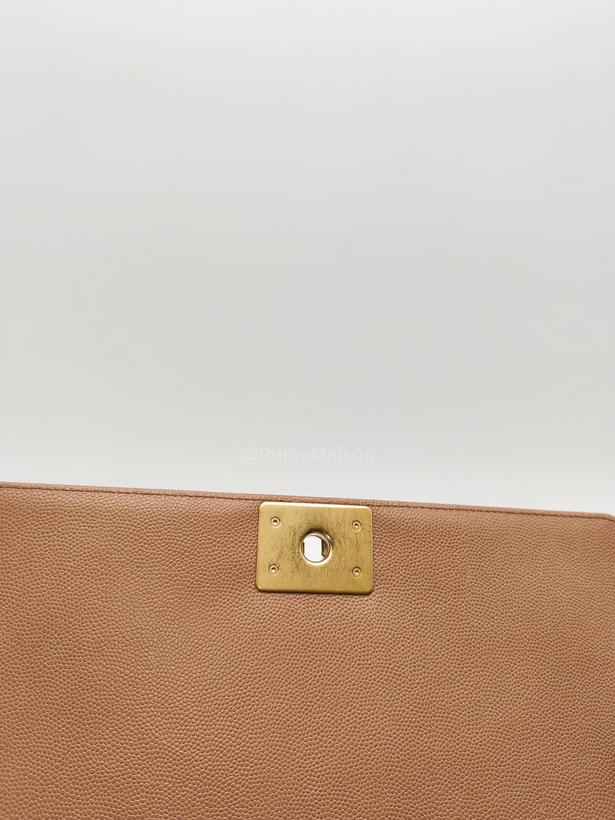Chanel Boy New Medium in Brown Caramel Chevron Quilted Caviar Leather and Aged Brushed Gold Hardware Series 25 | Purse Maison Luxury Bags Shop