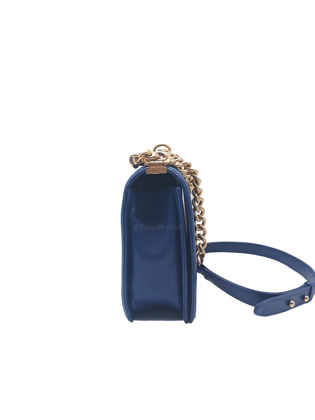 Chanel Boy New Medium in Navy Blue Quilted Lambskin Leather and Gold Hardware Series 23 | Purse Maison Luxury Bags Shop