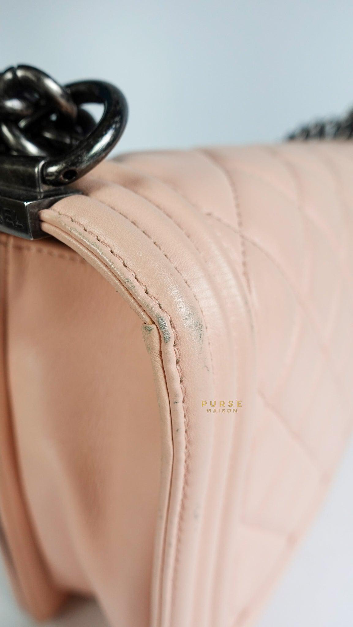 Chanel Boy New Medium in Nude Beige Lambskin Leather & Ruthenium Hardware (Series 19)