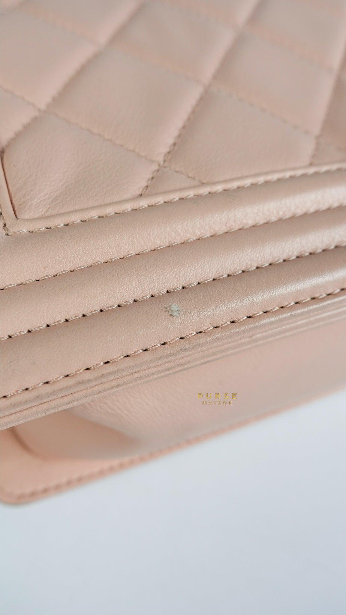 Chanel Boy New Medium in Nude Beige Lambskin Leather & Ruthenium Hardware (Series 19)