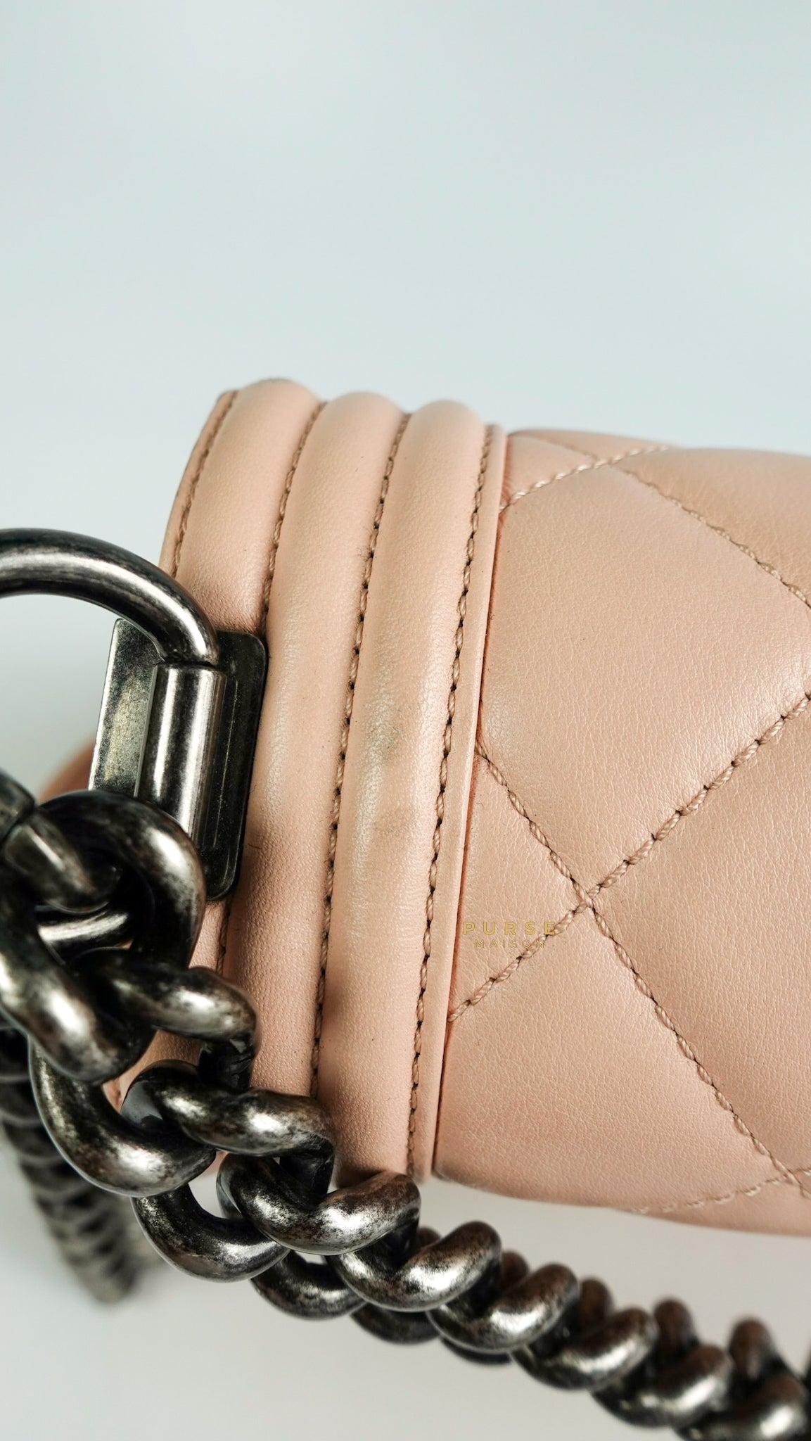 Chanel Boy New Medium in Nude Beige Lambskin Leather & Ruthenium Hardware (Series 19)