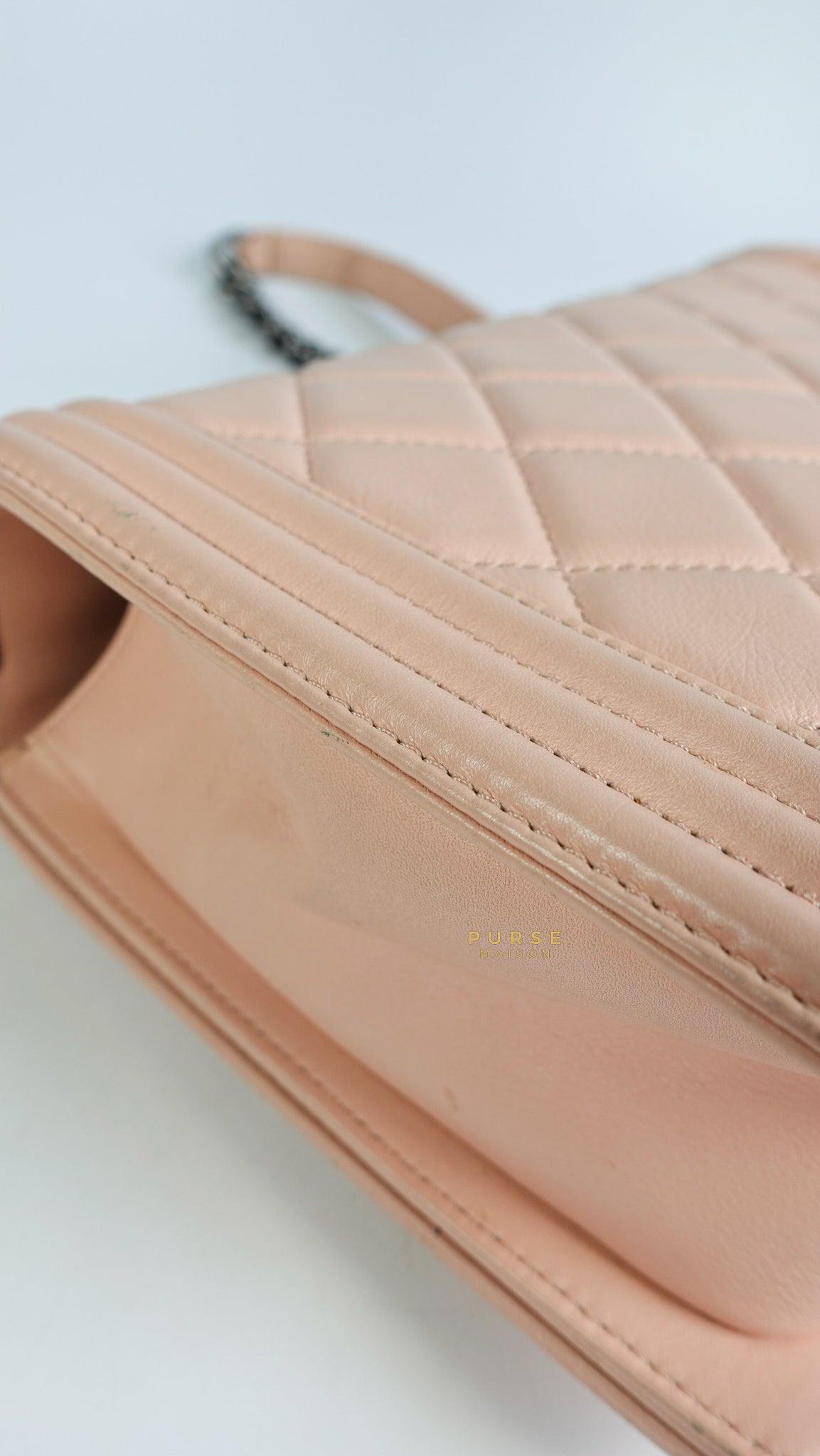 Chanel Boy New Medium in Nude Beige Lambskin Leather & Ruthenium Hardware (Series 19)