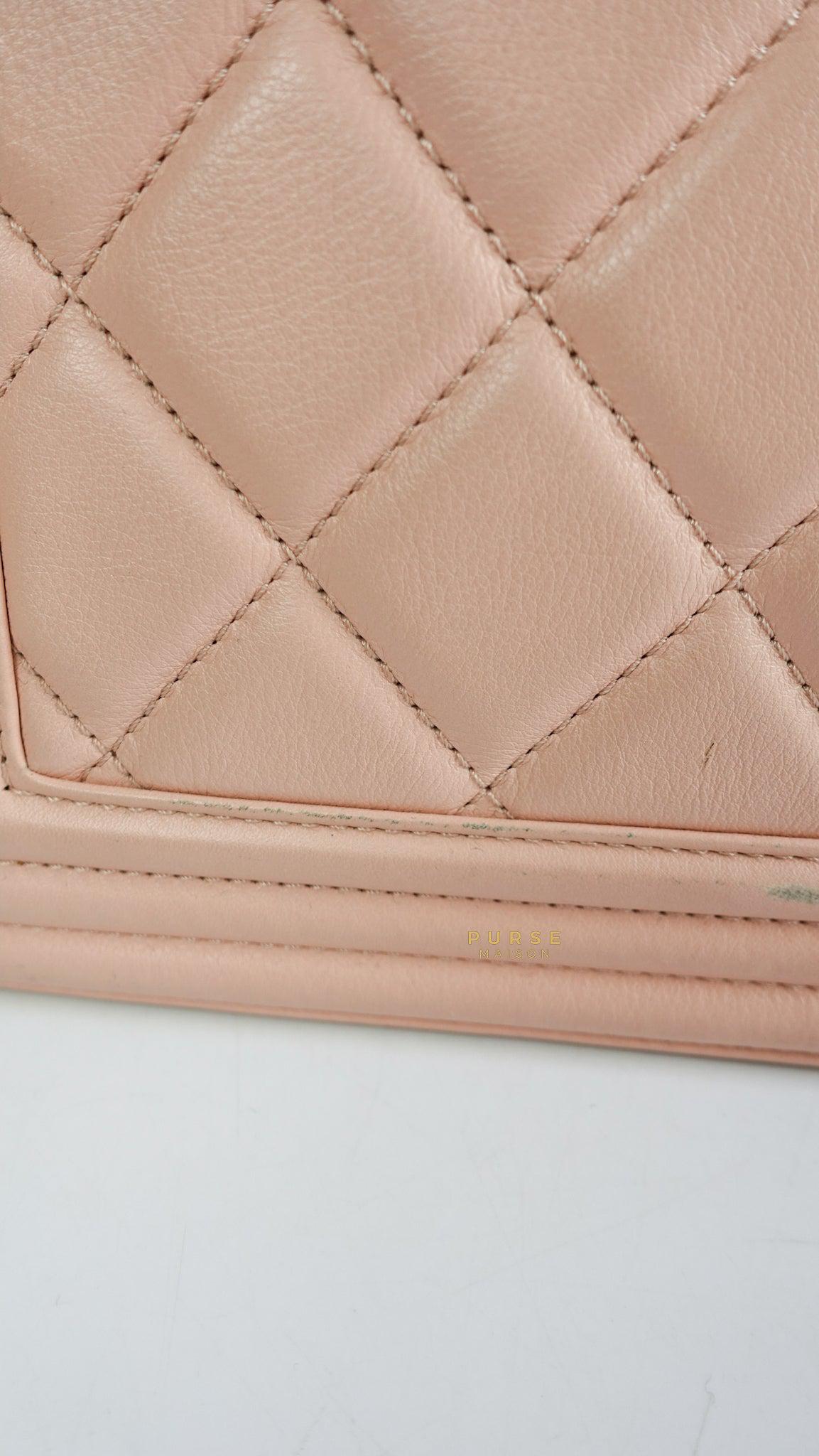 Chanel Boy New Medium in Nude Beige Lambskin Leather & Ruthenium Hardware (Series 19)