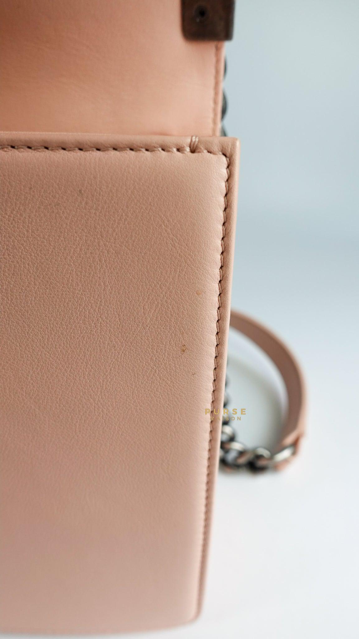 Chanel Boy New Medium in Nude Beige Lambskin Leather & Ruthenium Hardware (Series 19)