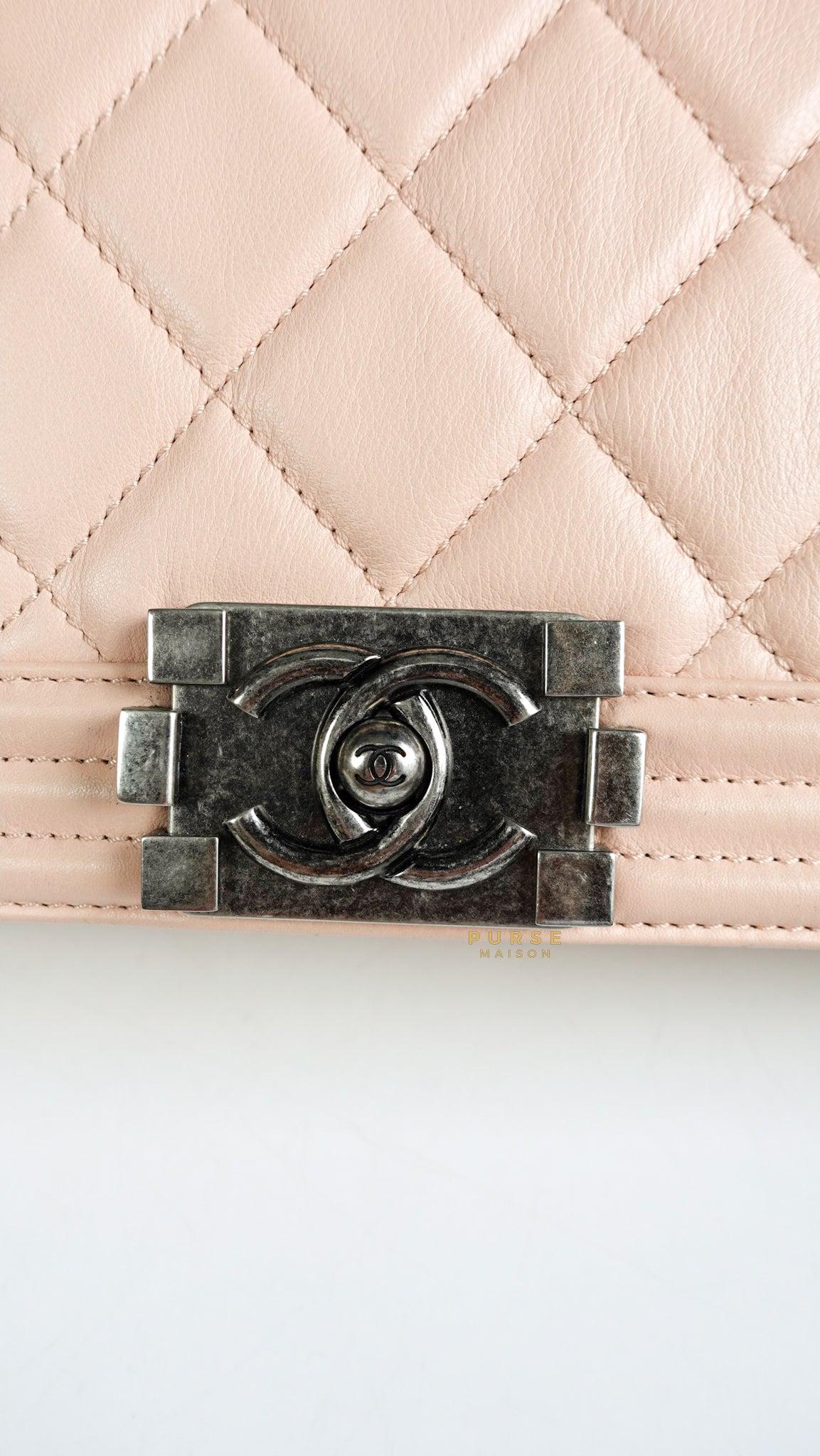 Chanel Boy New Medium in Nude Beige Lambskin Leather & Ruthenium Hardware (Series 19)