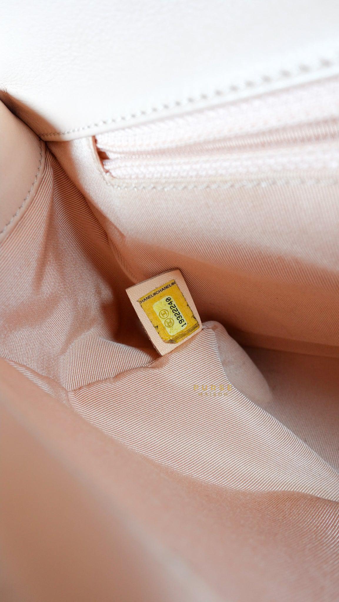 Chanel Boy New Medium in Nude Beige Lambskin Leather & Ruthenium Hardware (Series 19)