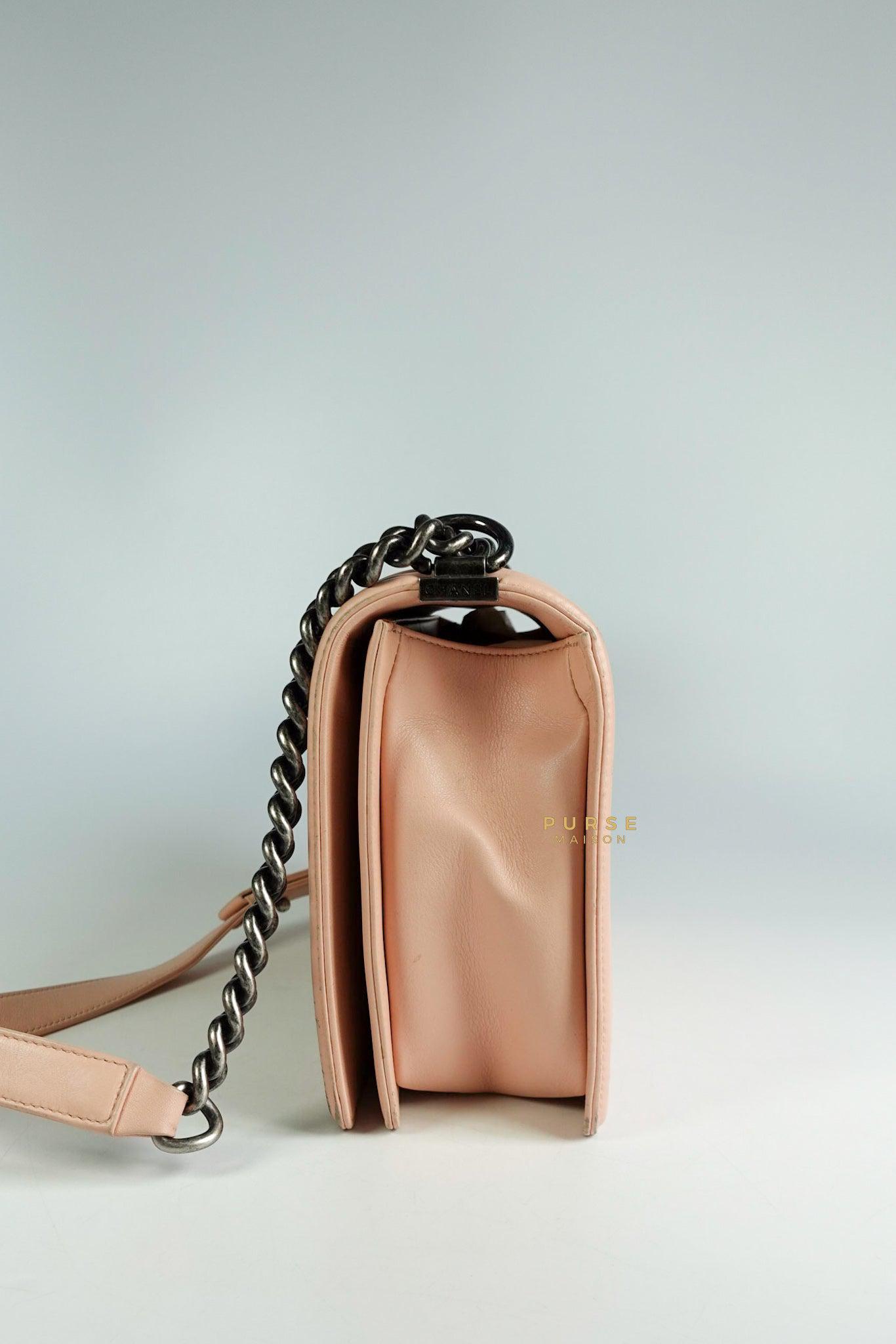 Chanel Boy New Medium in Nude Beige Lambskin Leather & Ruthenium Hardware (Series 19)