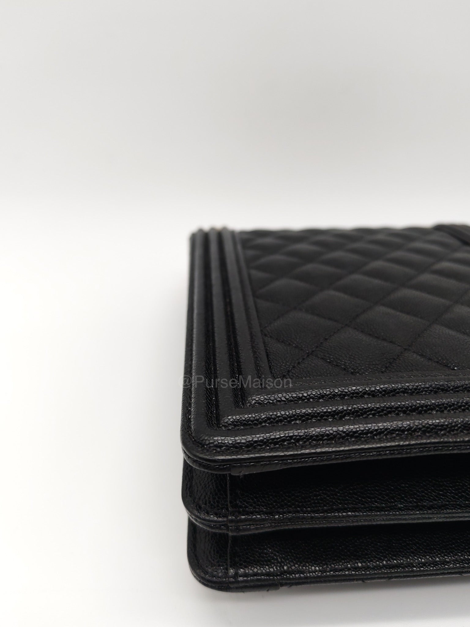 Chanel Boy North South Flap Bag in Black Quilted Caviar Leather and Aged Gold Hardware Series 28 | Purse Maison Luxury Bags Shop