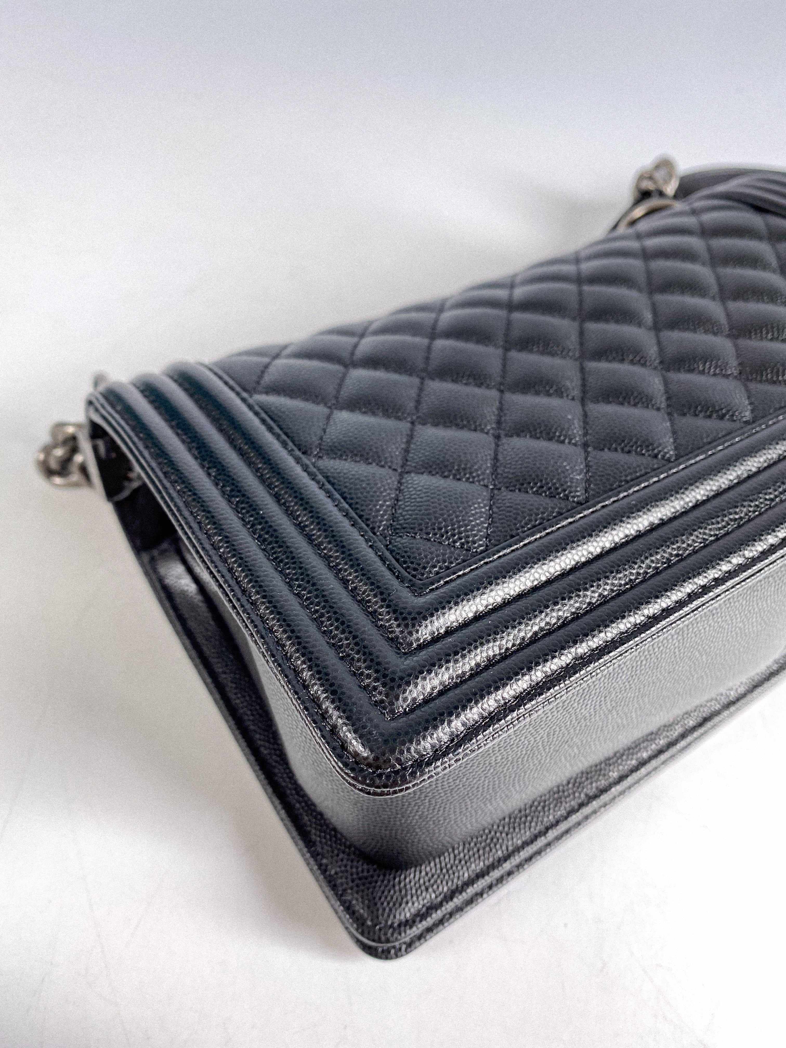 Chanel Boy Old Medium in Black Caviar Leather and Aged Ruthenium Hardware (Microchip)