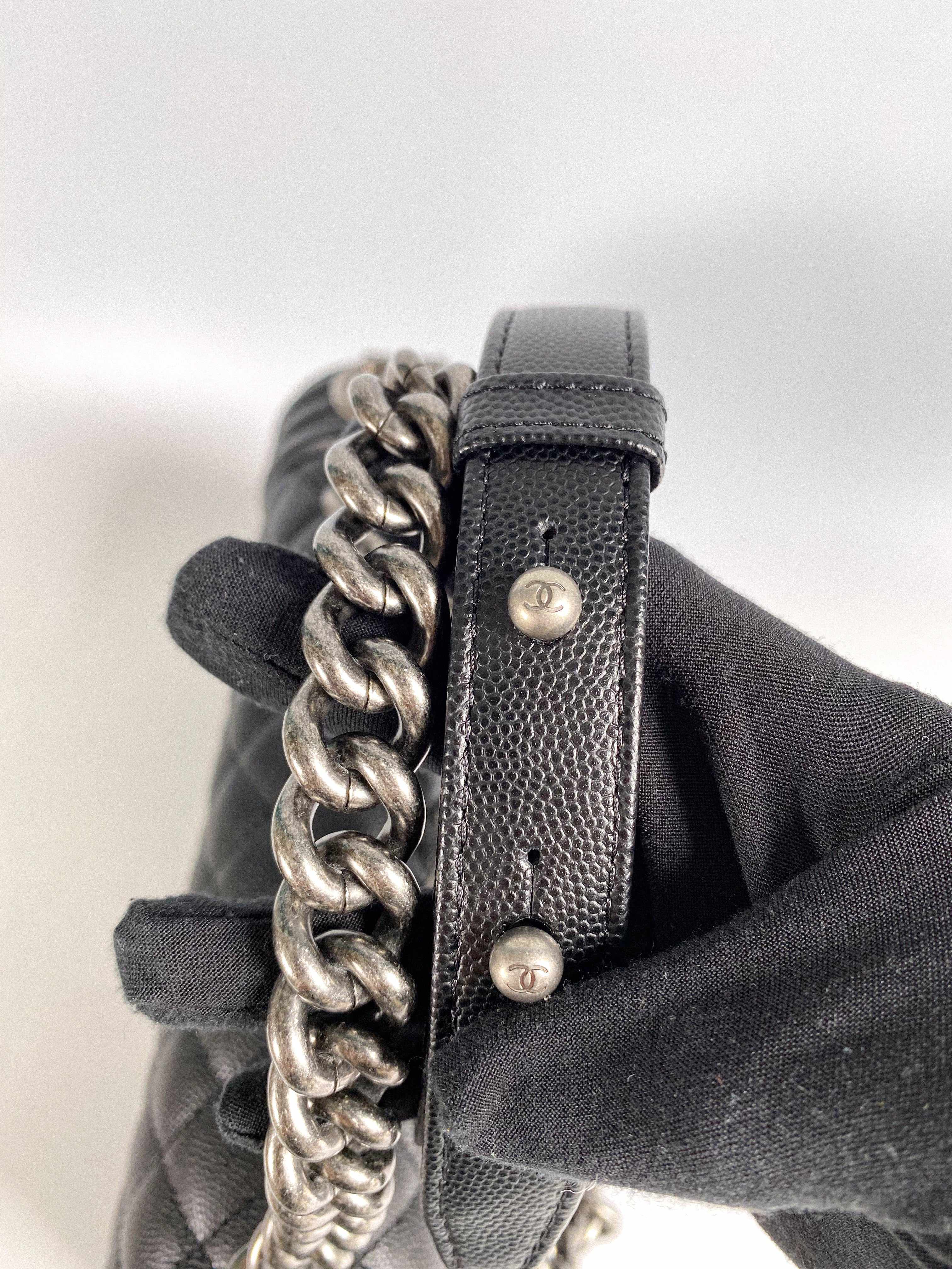 Chanel Boy Old Medium in Black Caviar Leather and Aged Ruthenium Hardware (Microchip)