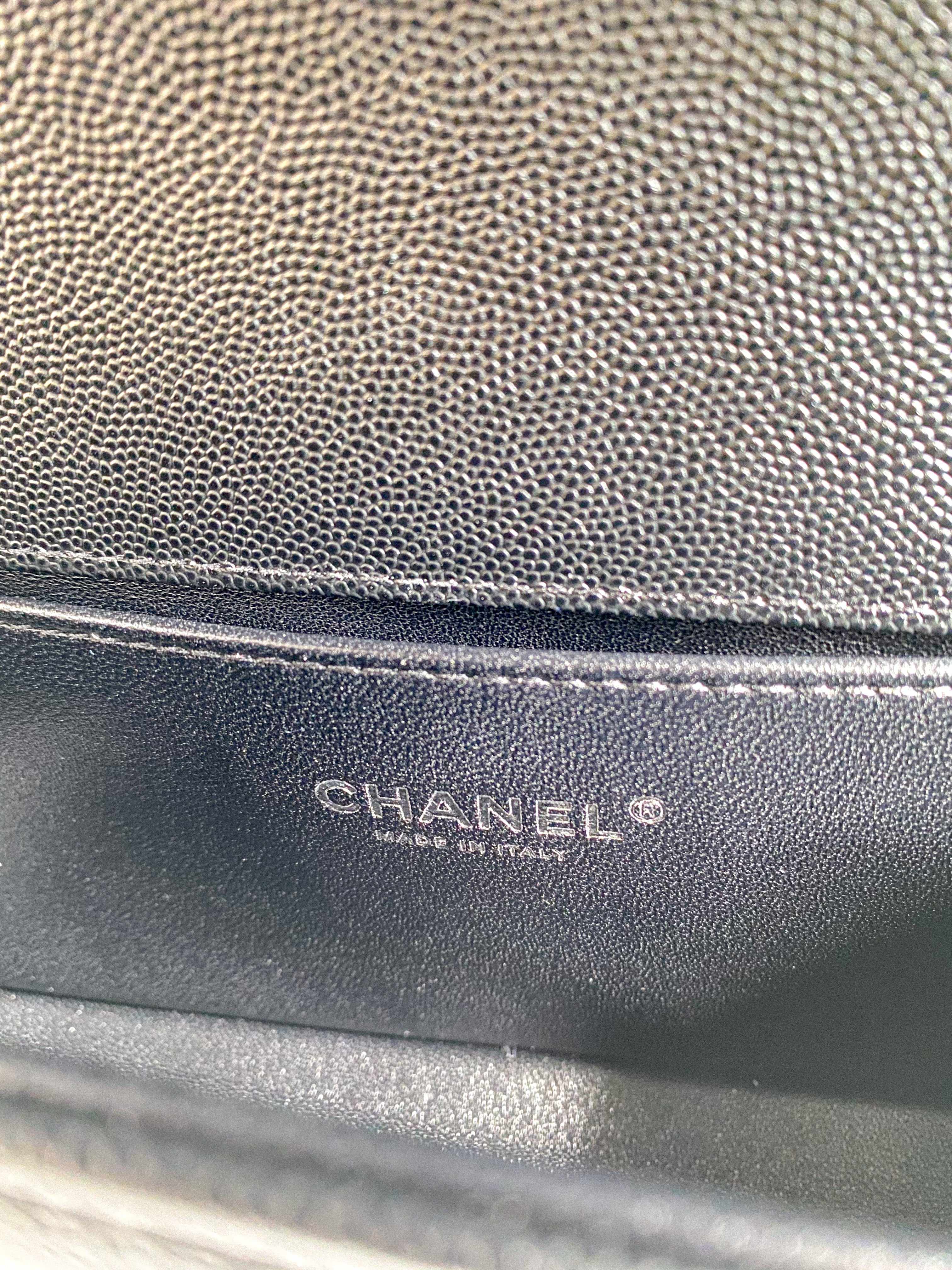 Chanel Boy Old Medium in Black Caviar Leather and Aged Ruthenium Hardware (Microchip)