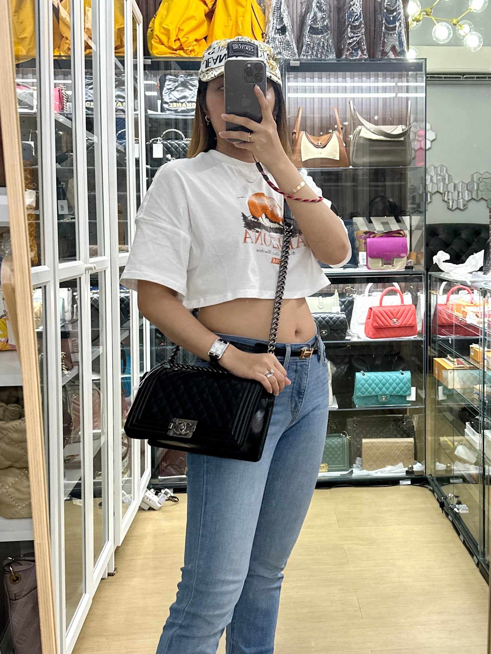 Chanel Boy Old Medium in Black Caviar Leather and Aged Ruthenium Hardware (Microchip)