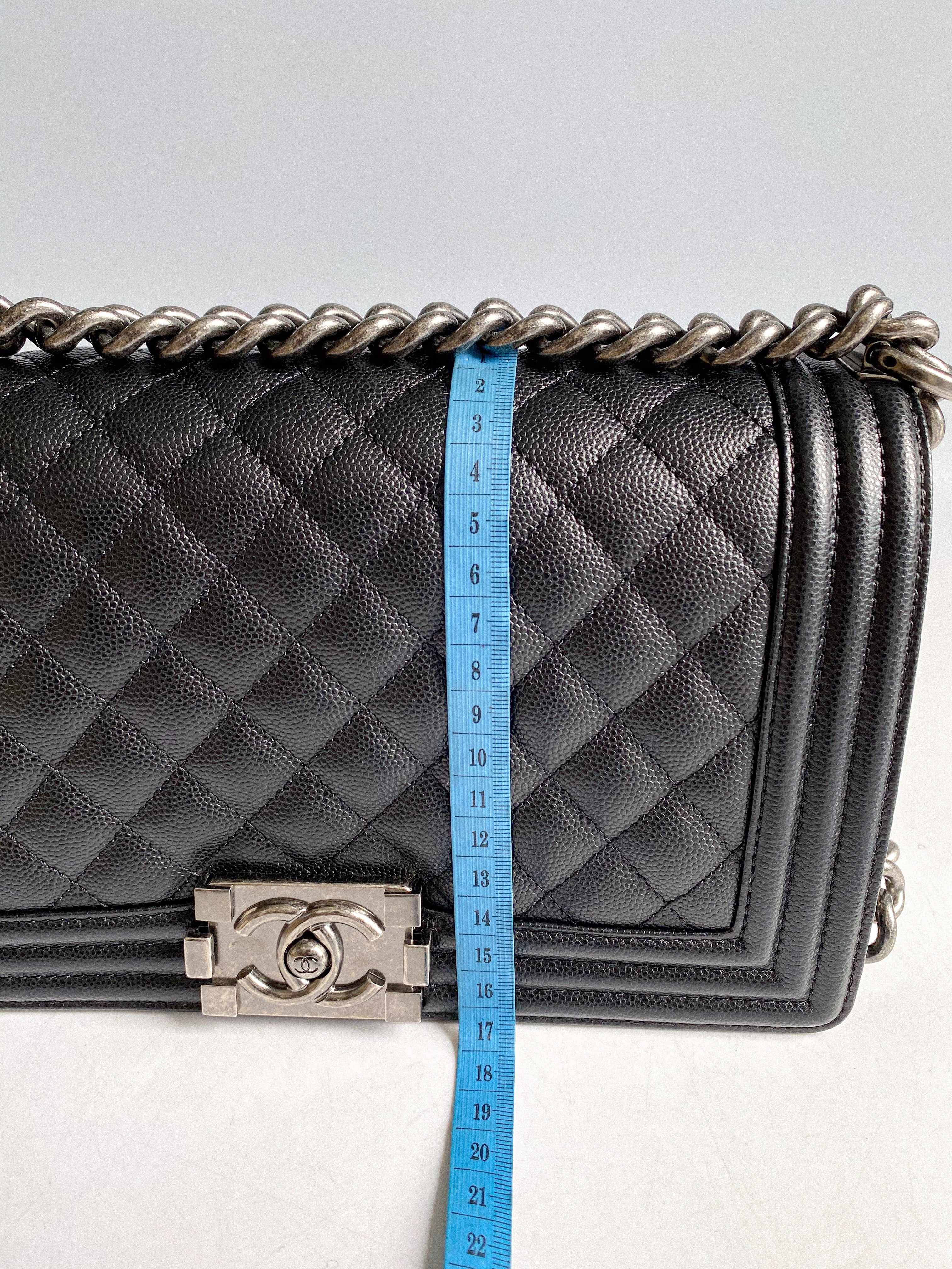 Chanel Boy Old Medium in Black Caviar Leather and Aged Ruthenium Hardware (Microchip)