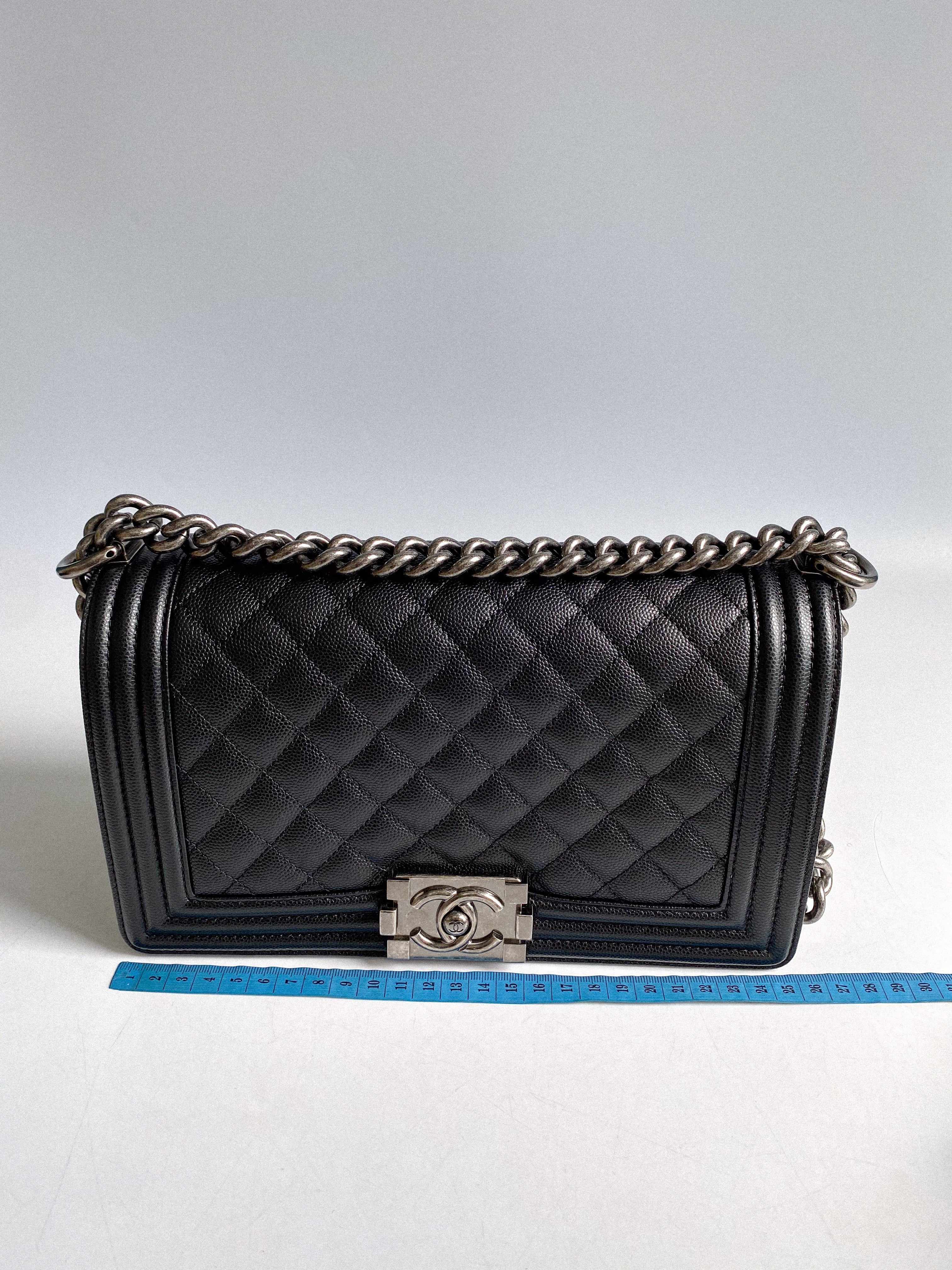 Chanel Boy Old Medium in Black Caviar Leather and Aged Ruthenium Hardware (Microchip)