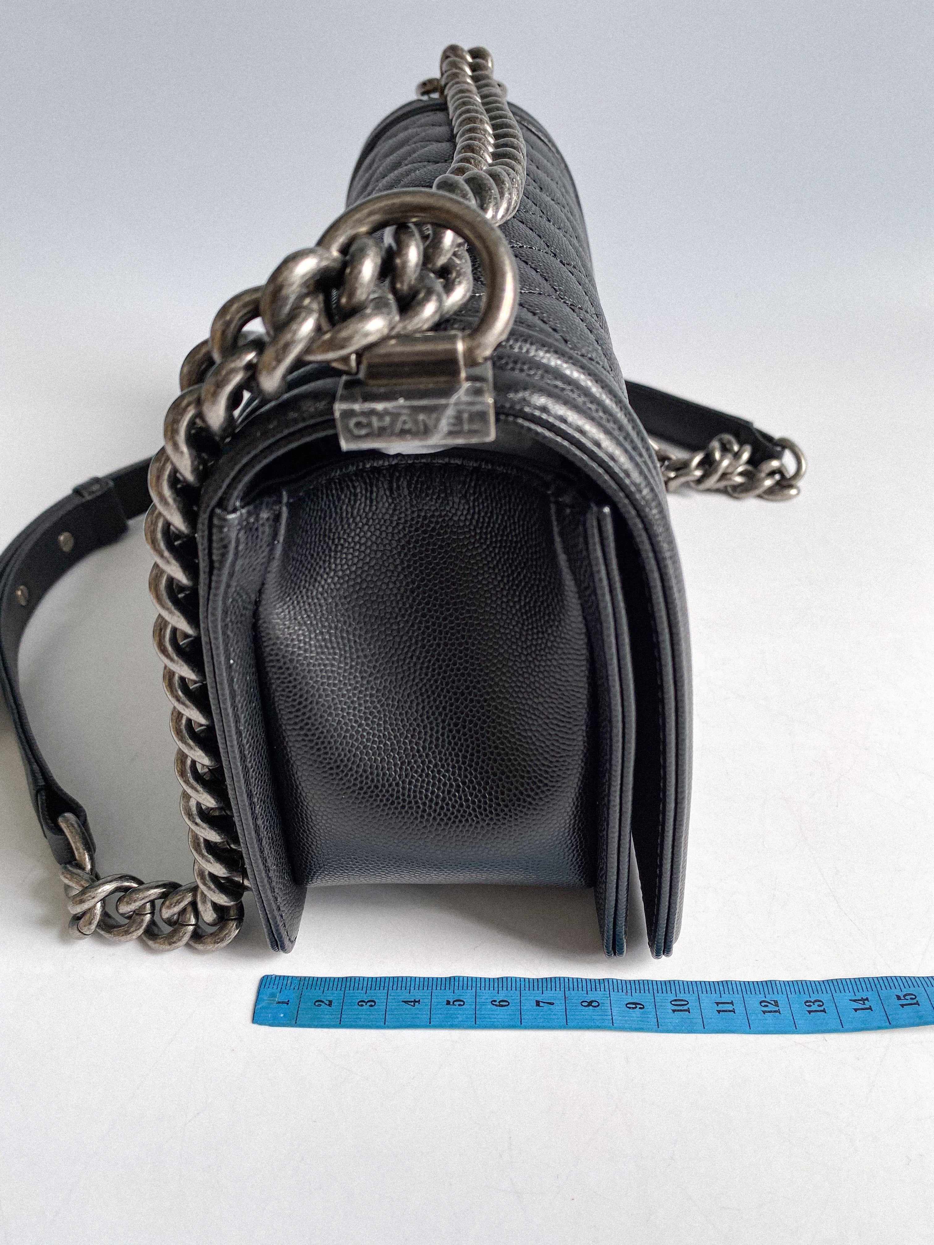 Chanel Boy Old Medium in Black Caviar Leather and Aged Ruthenium Hardware (Microchip)