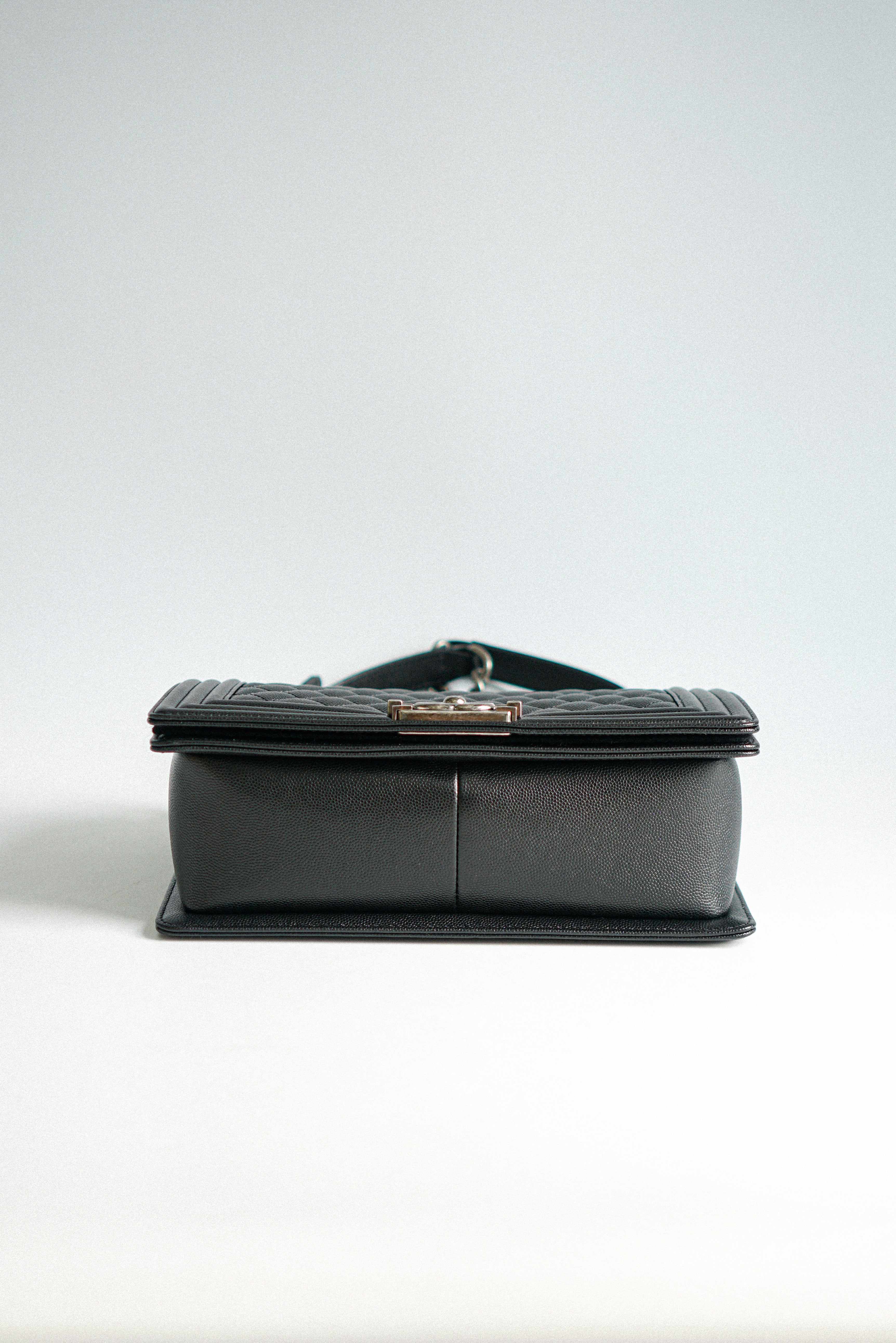 Chanel Boy Old Medium in Black Caviar Leather and Aged Ruthenium Hardware (Microchip)