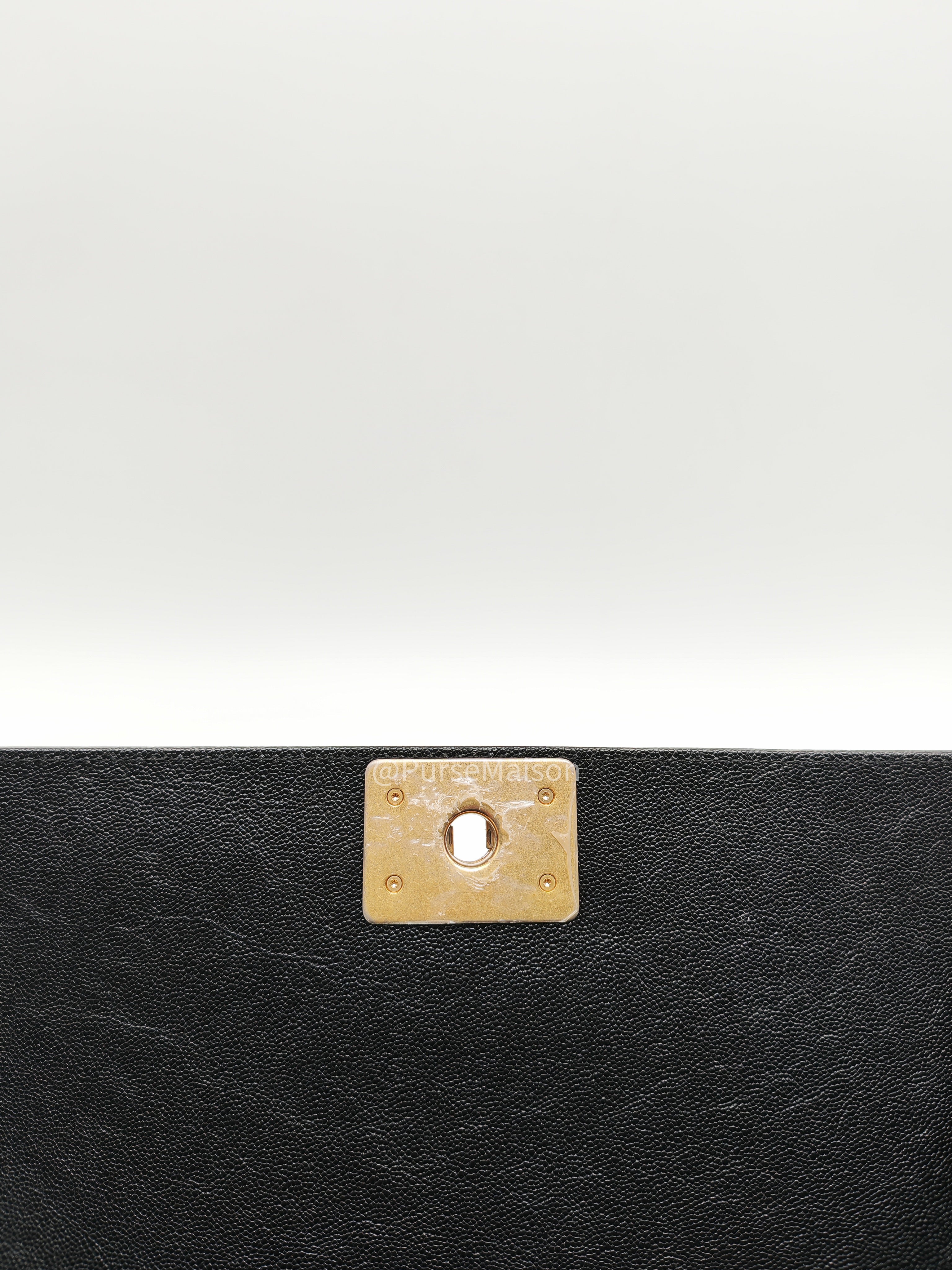 Chanel Boy Old Medium in Black Chevron Calfskin Leather and Aged Gold Hardware Series 26 | Purse Maison Luxury Bags Shop