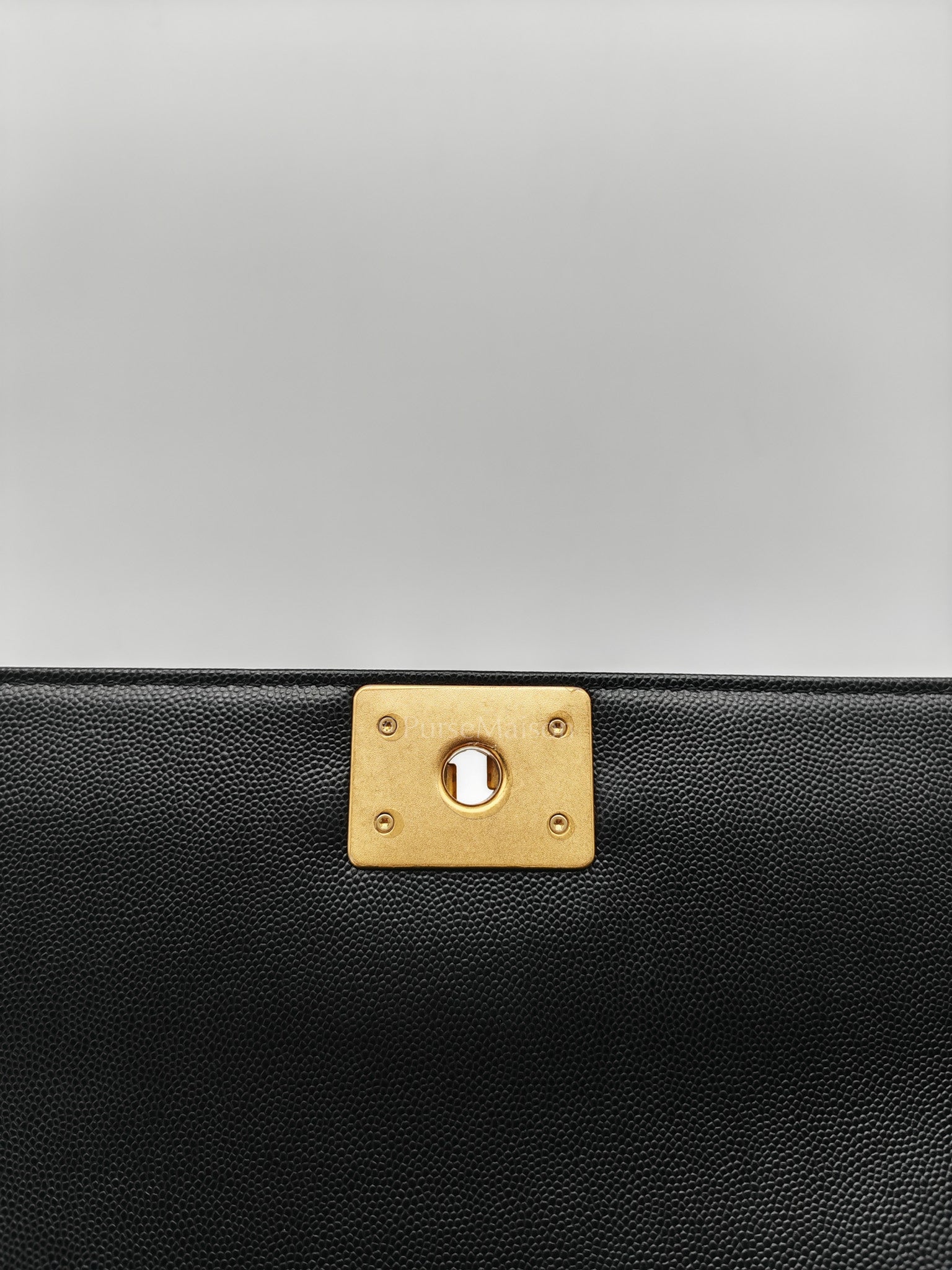 Chanel Boy Old Medium in Black Quilted Caviar Leather and Aged Gold Hardware Microchip | Purse Maison Luxury Bags Shop