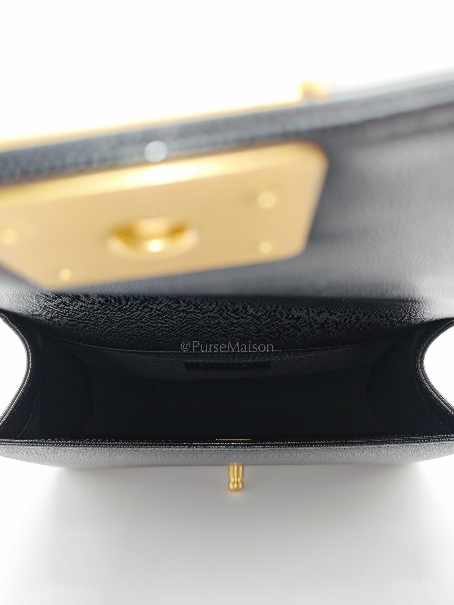 Chanel Boy Old Medium in Black Quilted Caviar Leather and Aged Gold Hardware Microchip | Purse Maison Luxury Bags Shop