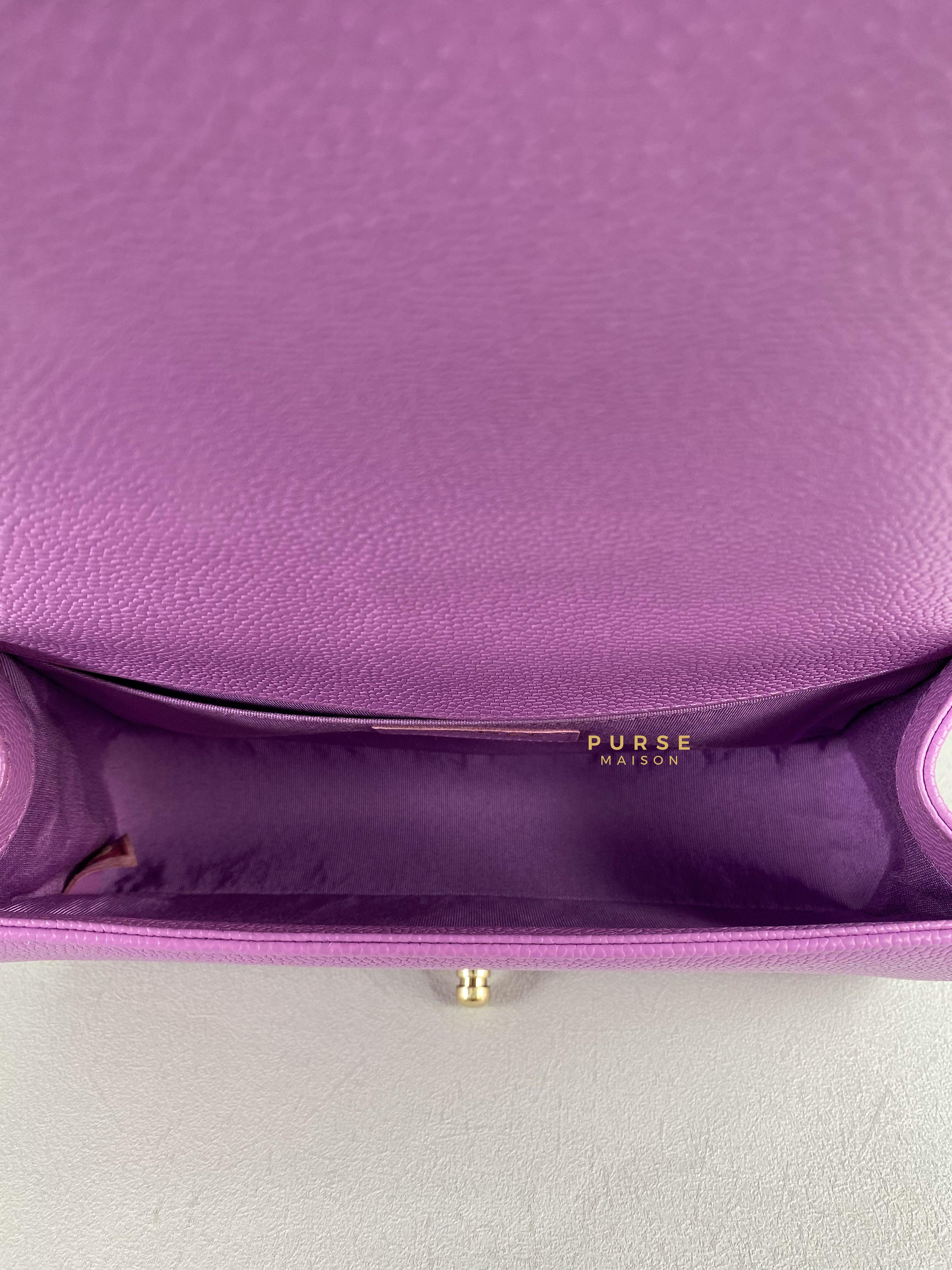 Chanel Boy Old Medium in Purple Caviar Leather and Light Gold Hardware (Series 29) | Purse Maison Luxury Bags Shop