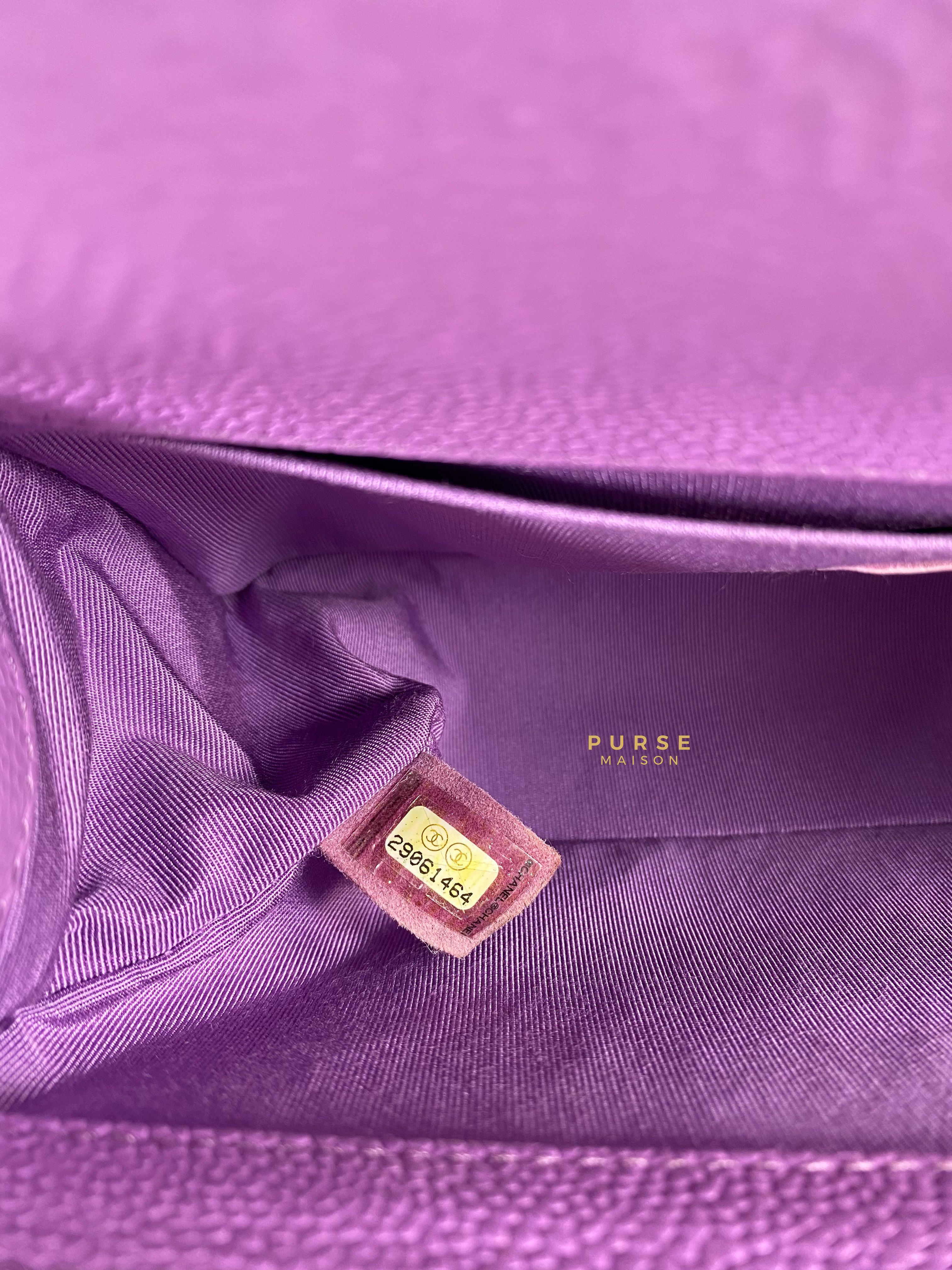 Chanel Boy Old Medium in Purple Caviar Leather and Light Gold Hardware (Series 29) | Purse Maison Luxury Bags Shop