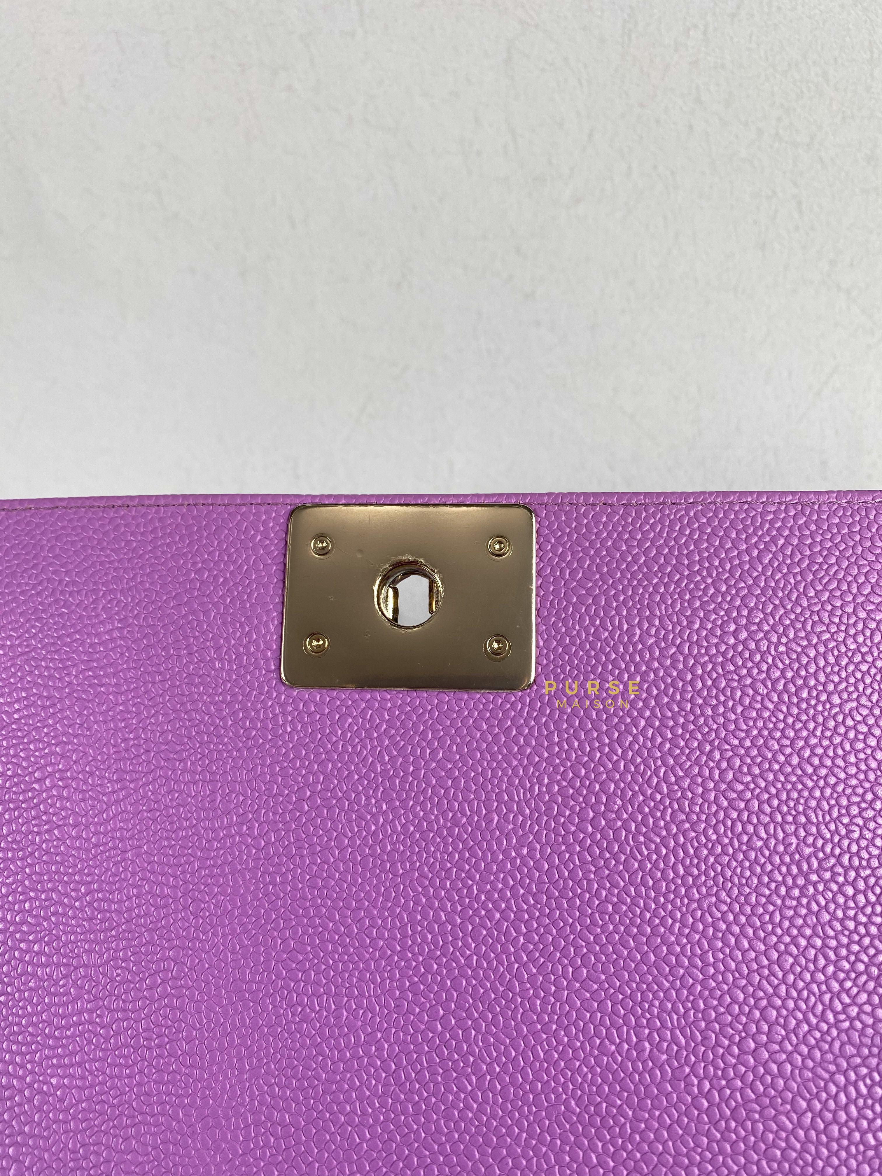 Chanel Boy Old Medium in Purple Caviar Leather and Light Gold Hardware (Series 29) | Purse Maison Luxury Bags Shop
