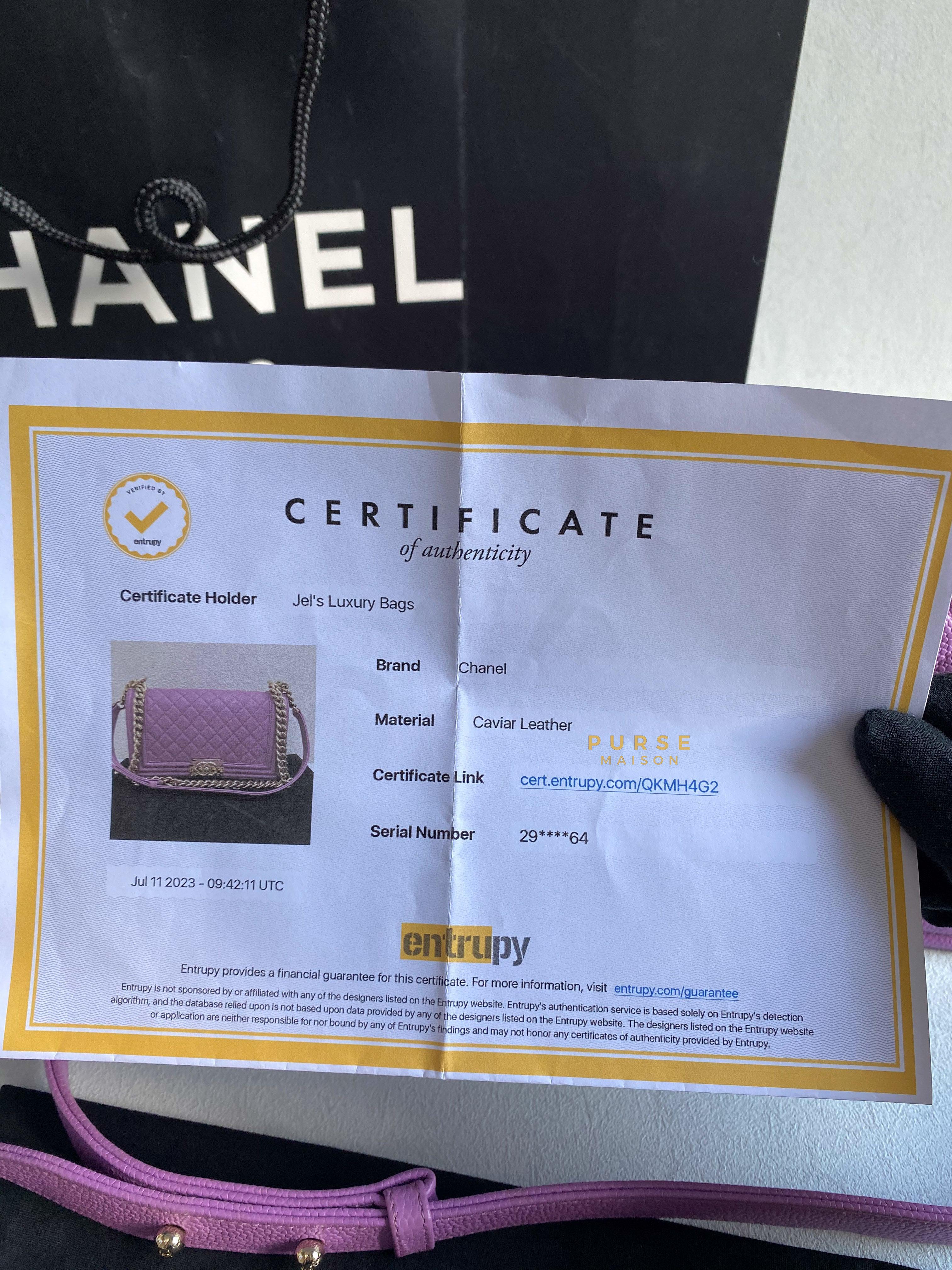 Chanel Boy Old Medium in Purple Caviar Leather and Light Gold Hardware (Series 29) | Purse Maison Luxury Bags Shop