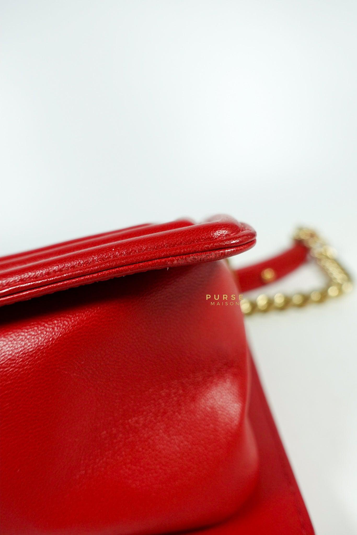 Chanel Boy Red Old Medium in Lambskin and Aged Gold Hardware Series 23