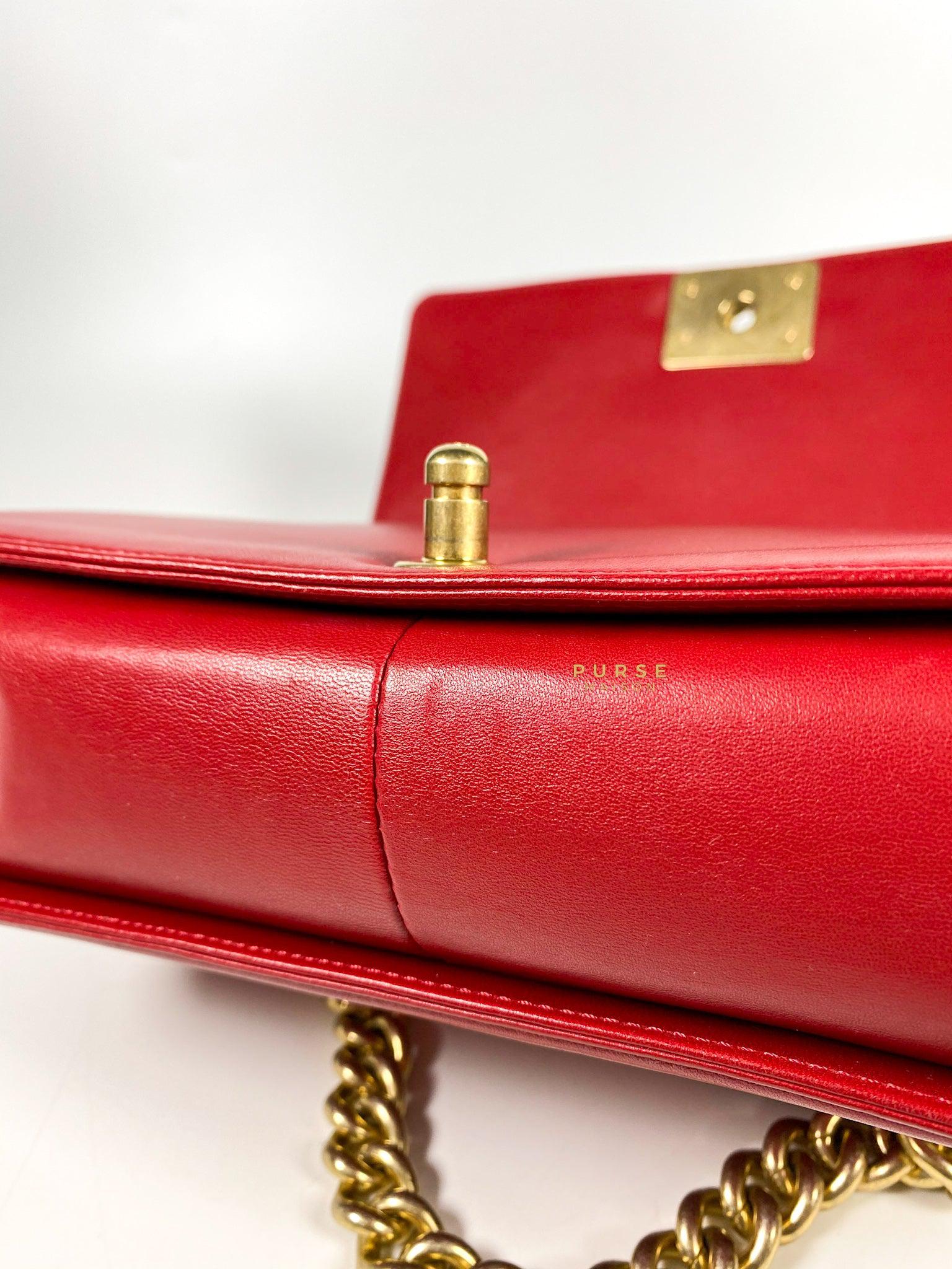 Chanel Boy Red Old Medium in Lambskin and Aged Gold Hardware Series 23