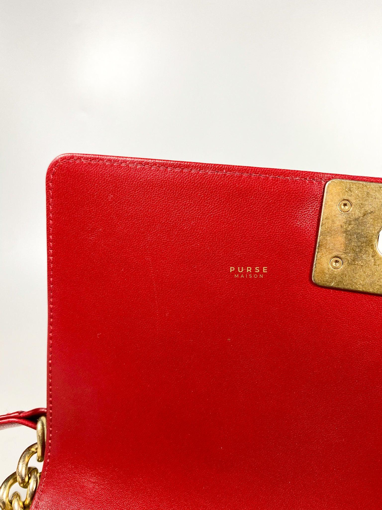 Chanel Boy Red Old Medium in Lambskin and Aged Gold Hardware Series 23