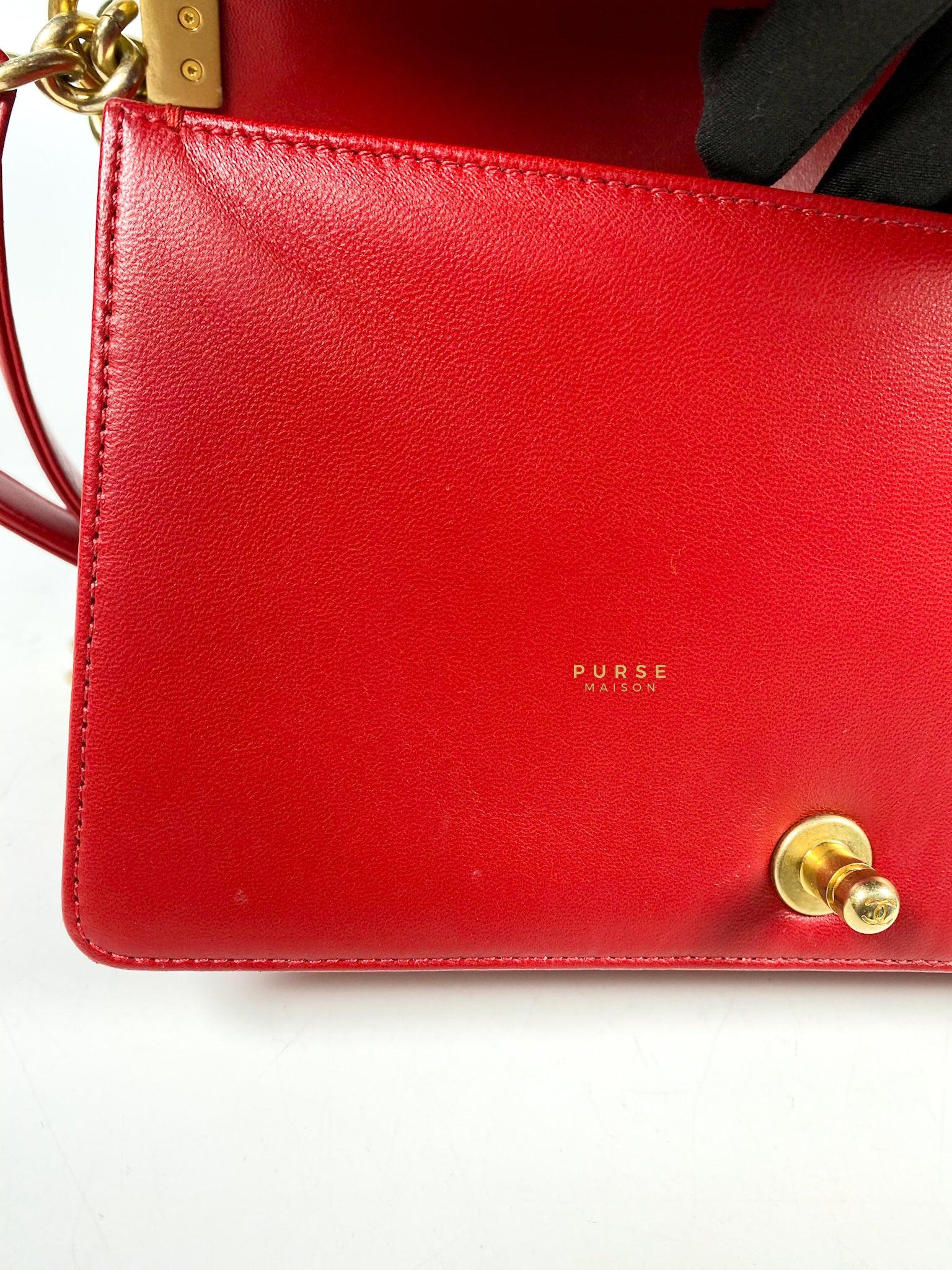 Chanel Boy Red Old Medium in Lambskin and Aged Gold Hardware Series 23