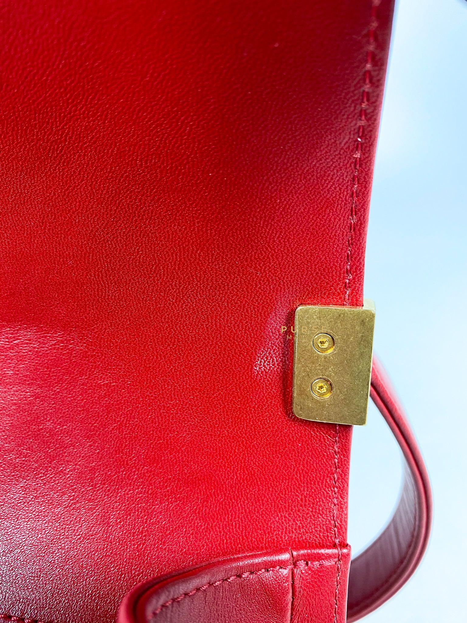 Chanel Boy Red Old Medium in Lambskin and Aged Gold Hardware Series 23
