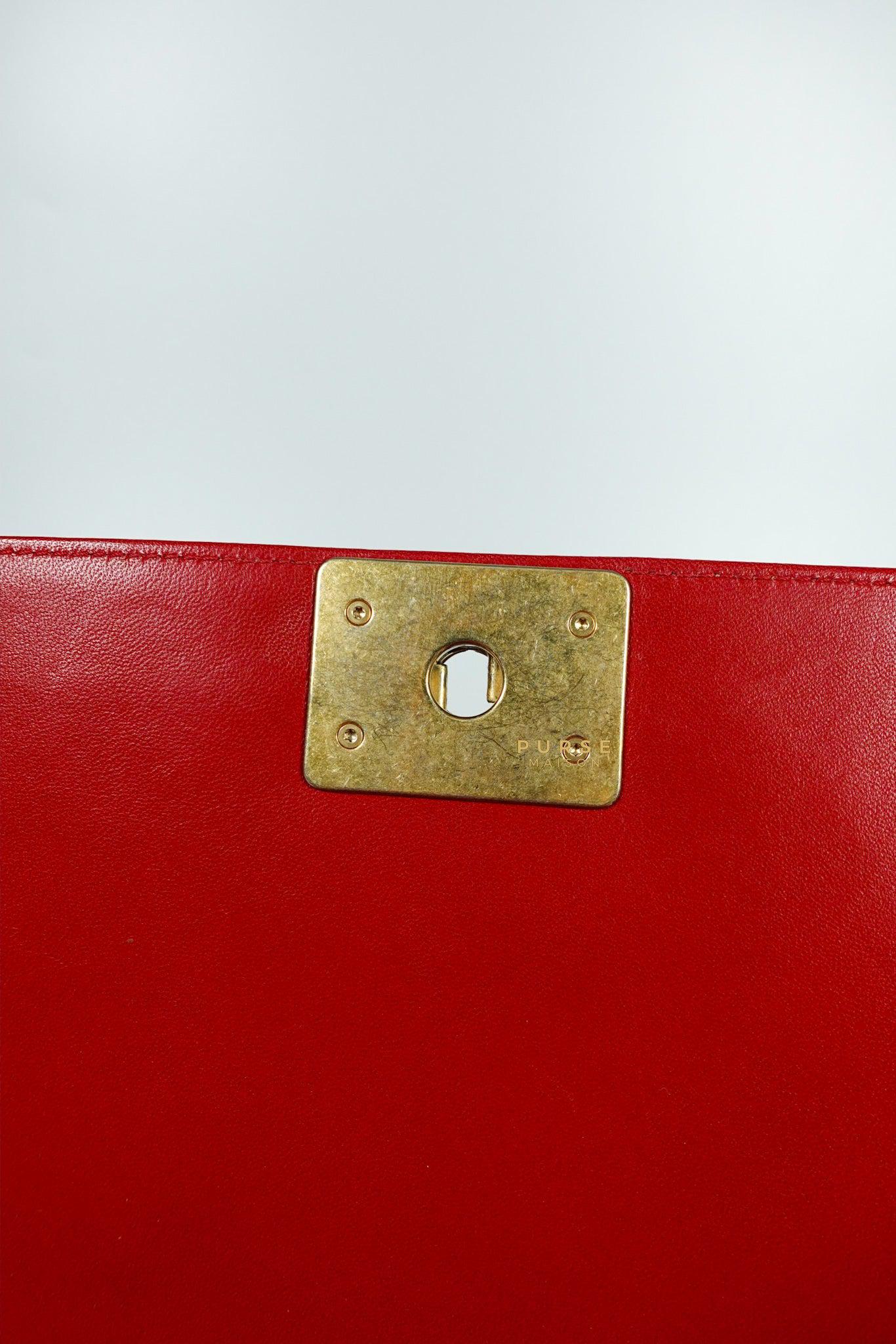 Chanel Boy Red Old Medium in Lambskin and Aged Gold Hardware Series 23