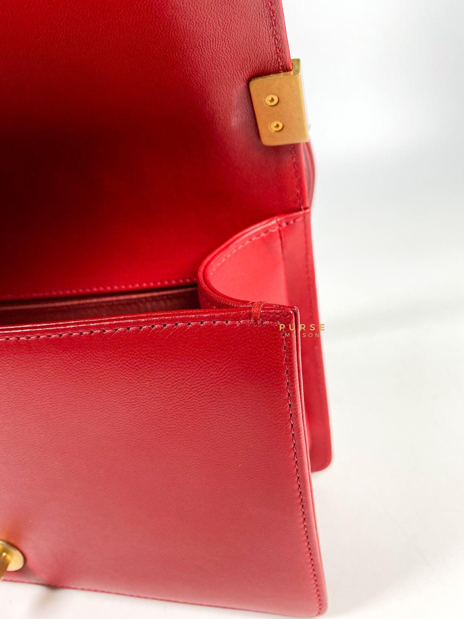 Chanel Boy Red Old Medium in Lambskin and Aged Gold Hardware Series 23