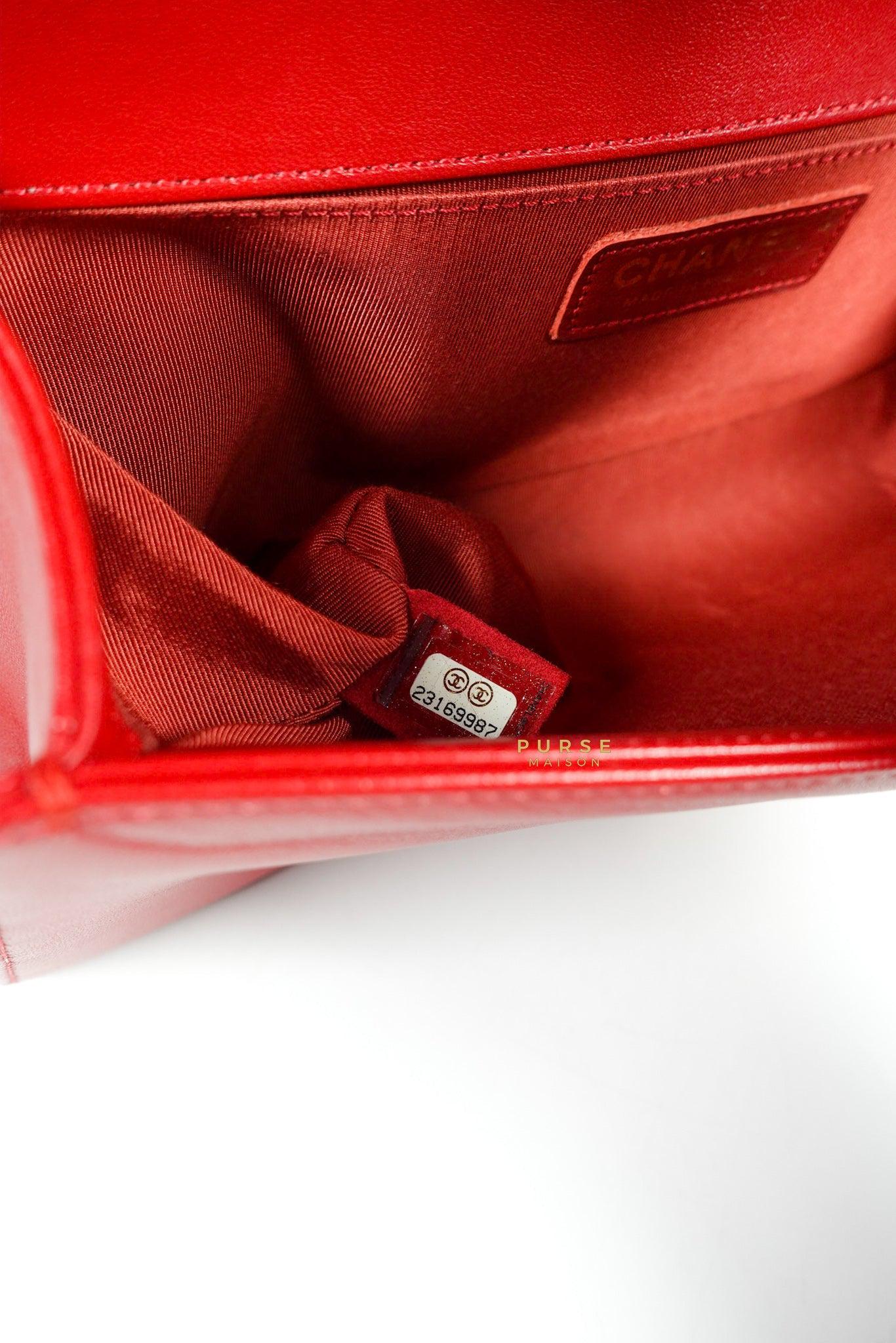 Chanel Boy Red Old Medium in Lambskin and Aged Gold Hardware Series 23