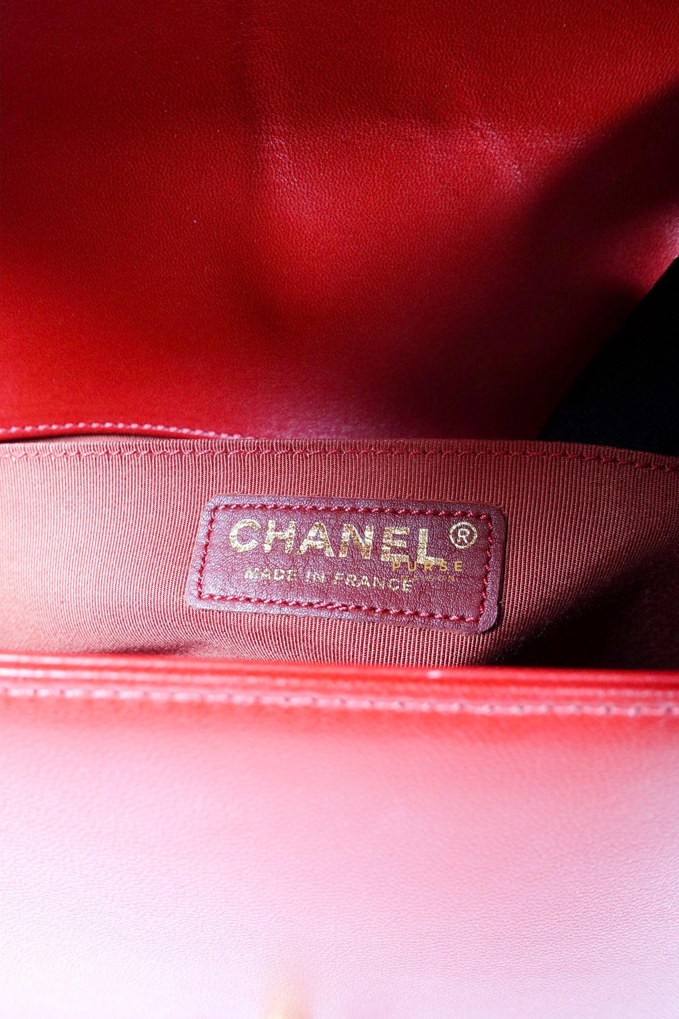 Chanel Boy Red Old Medium in Lambskin and Aged Gold Hardware Series 23