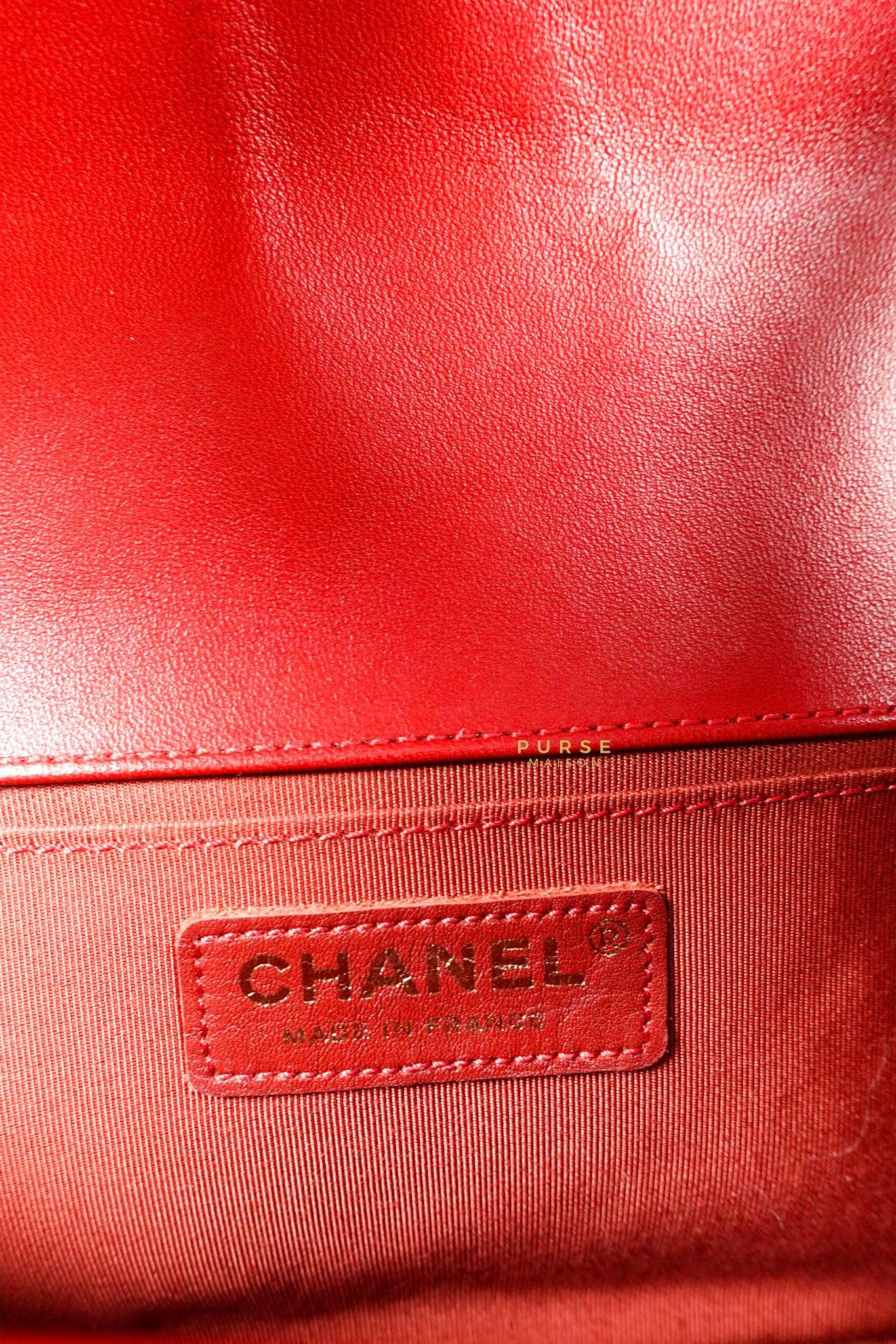 Chanel Boy Red Old Medium in Lambskin and Aged Gold Hardware Series 23