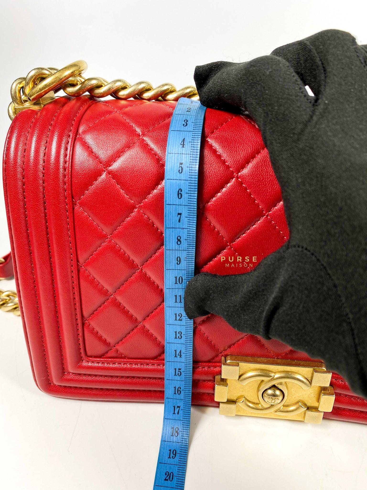 Chanel Boy Red Old Medium in Lambskin and Aged Gold Hardware Series 23
