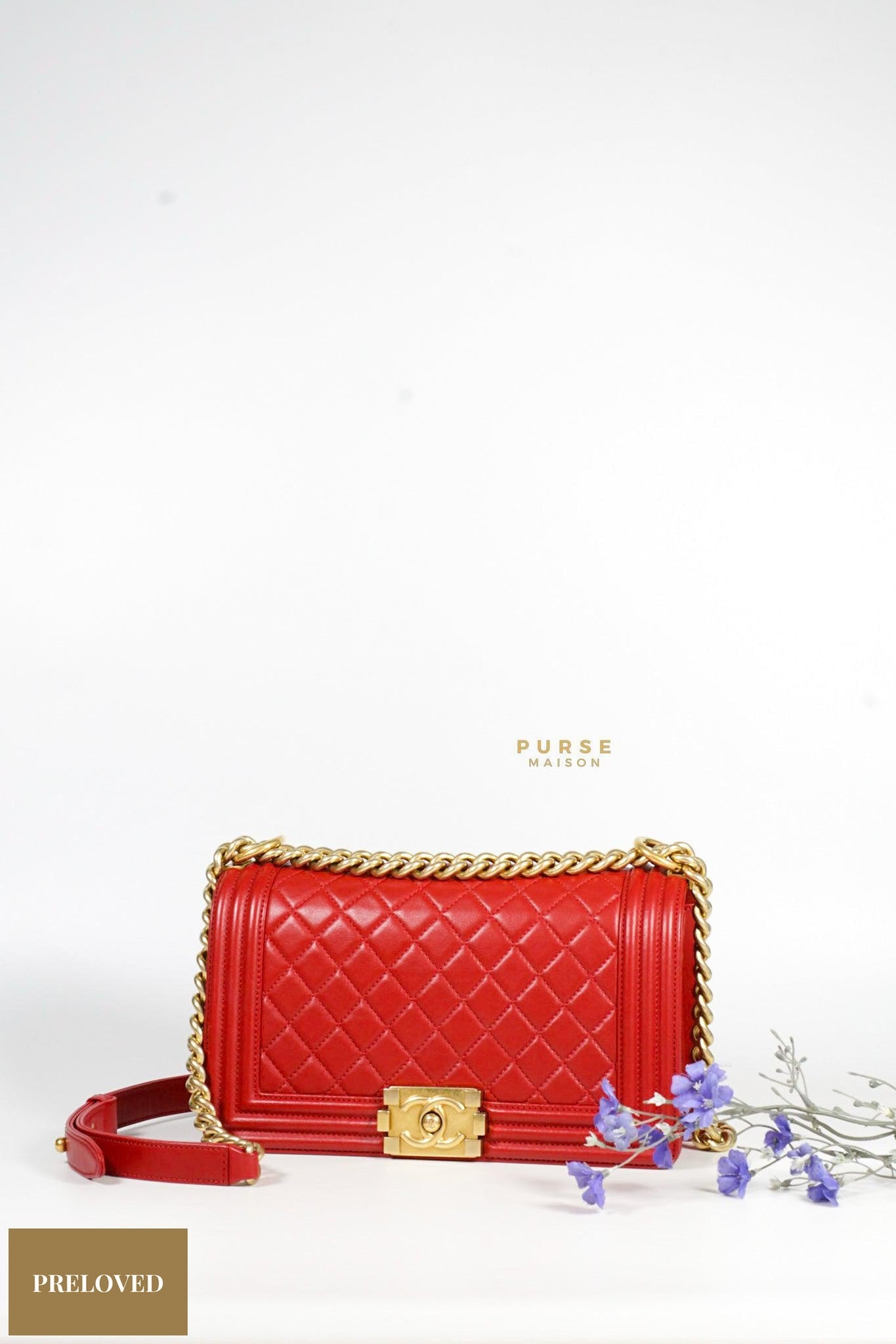 Chanel Boy Red Old Medium in Lambskin and Aged Gold Hardware Series 23