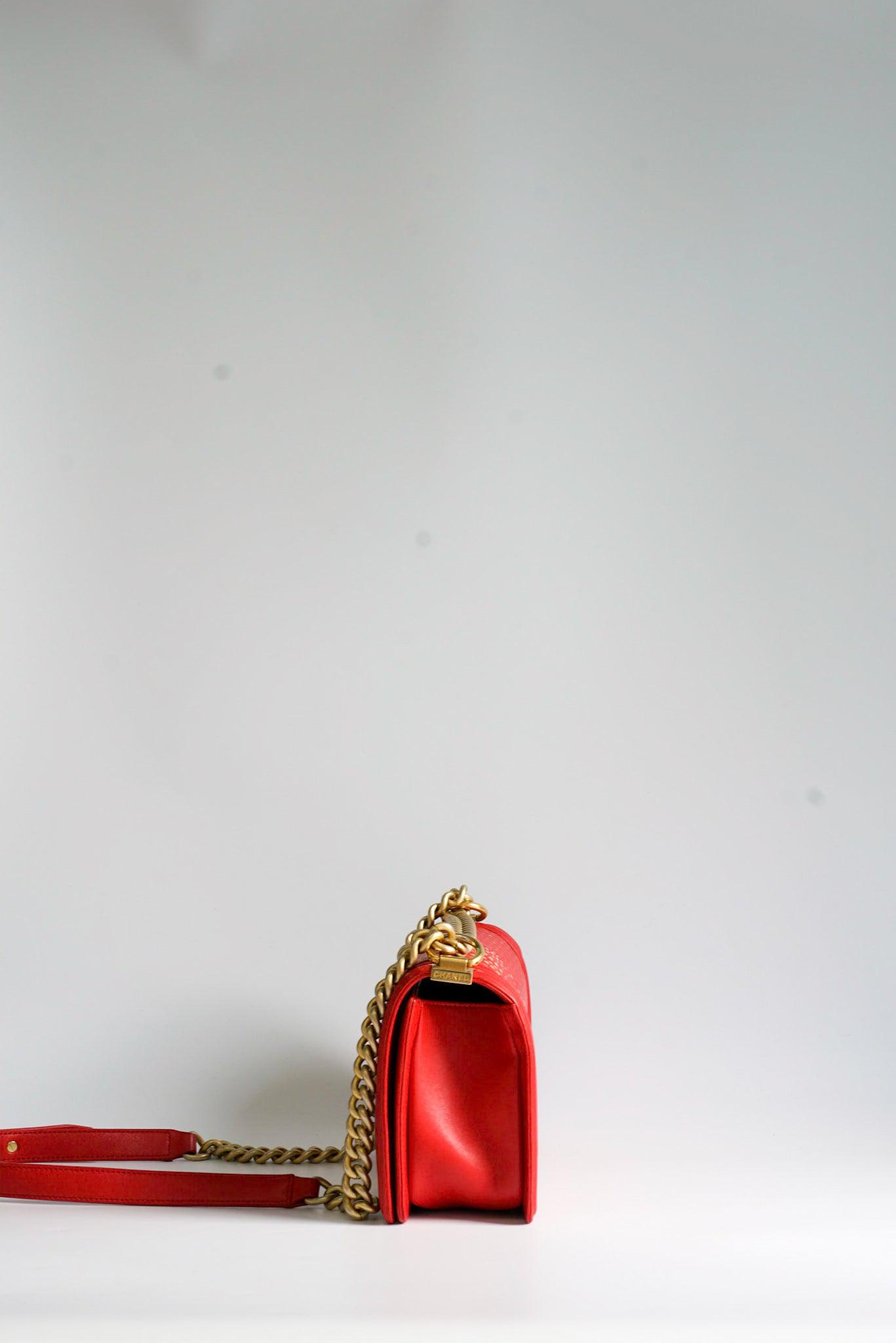 Chanel Boy Red Studded Chevron Old Medium Limited Edition Calfskin Series 23