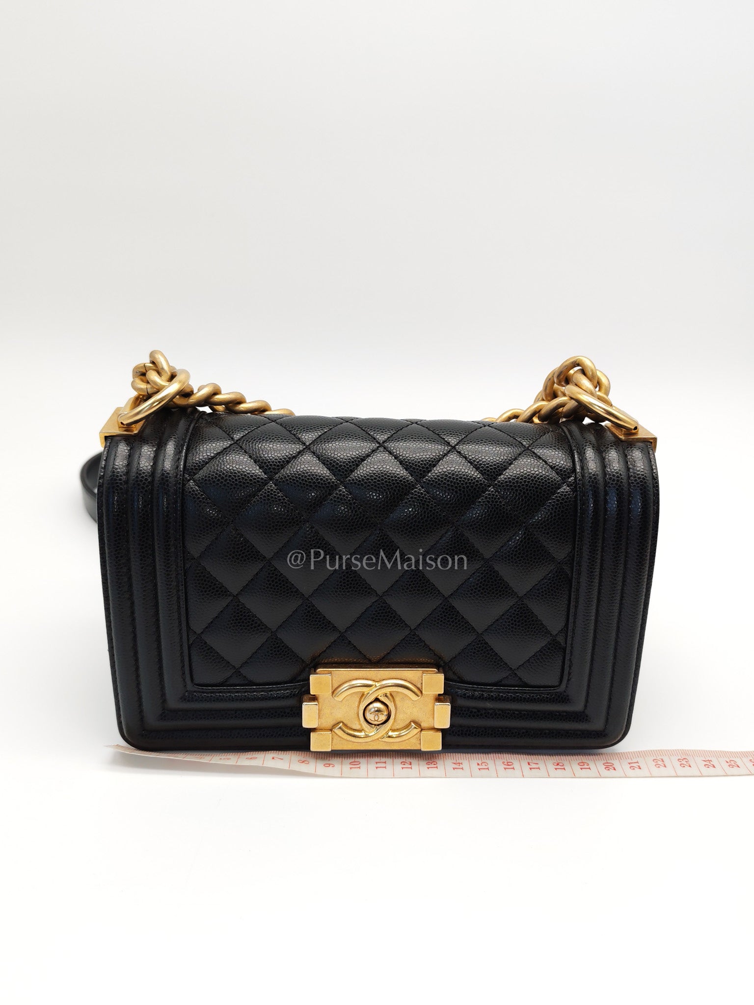 Boy Small in Black Quilted Calfskin Leather and Aged Gold Hardware (Microchip) | Purse Maison Luxury Bags Shop
