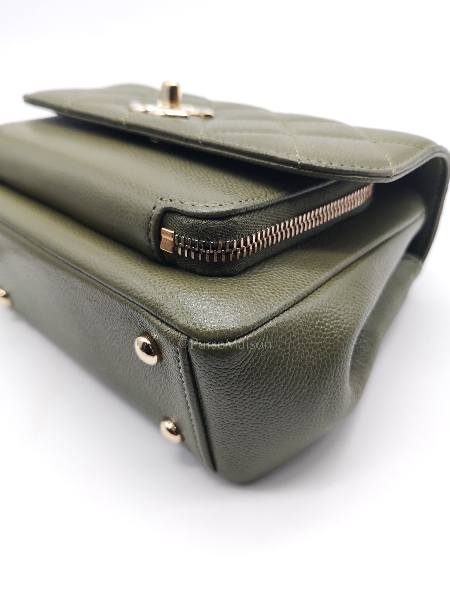 Business Affinity Bag in Sage Green Quilted Caviar Leather & Light Gold Hardware Microchip | Purse Maison Luxury Bags Shop