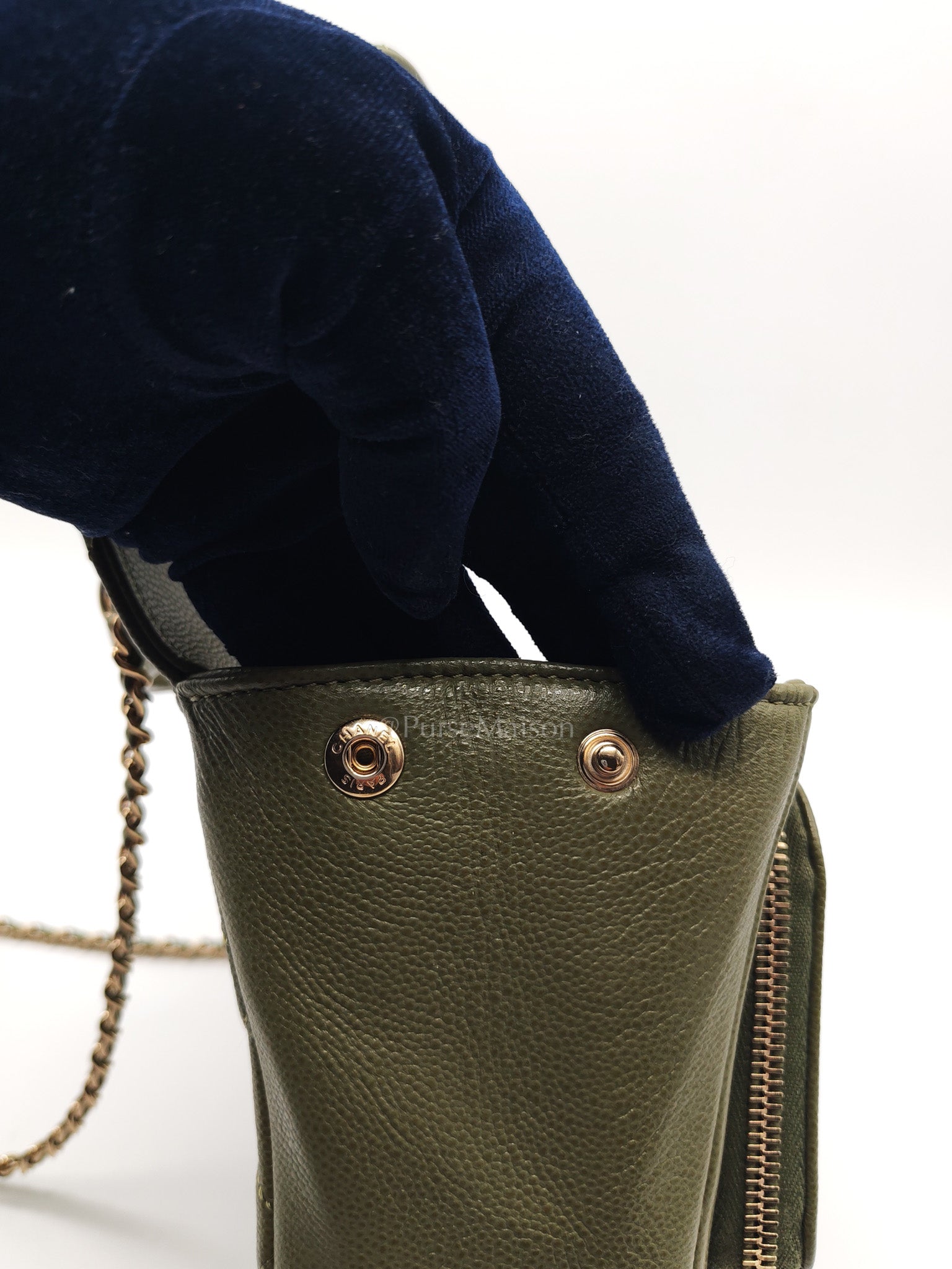 Business Affinity Bag in Sage Green Quilted Caviar Leather & Light Gold Hardware Microchip | Purse Maison Luxury Bags Shop