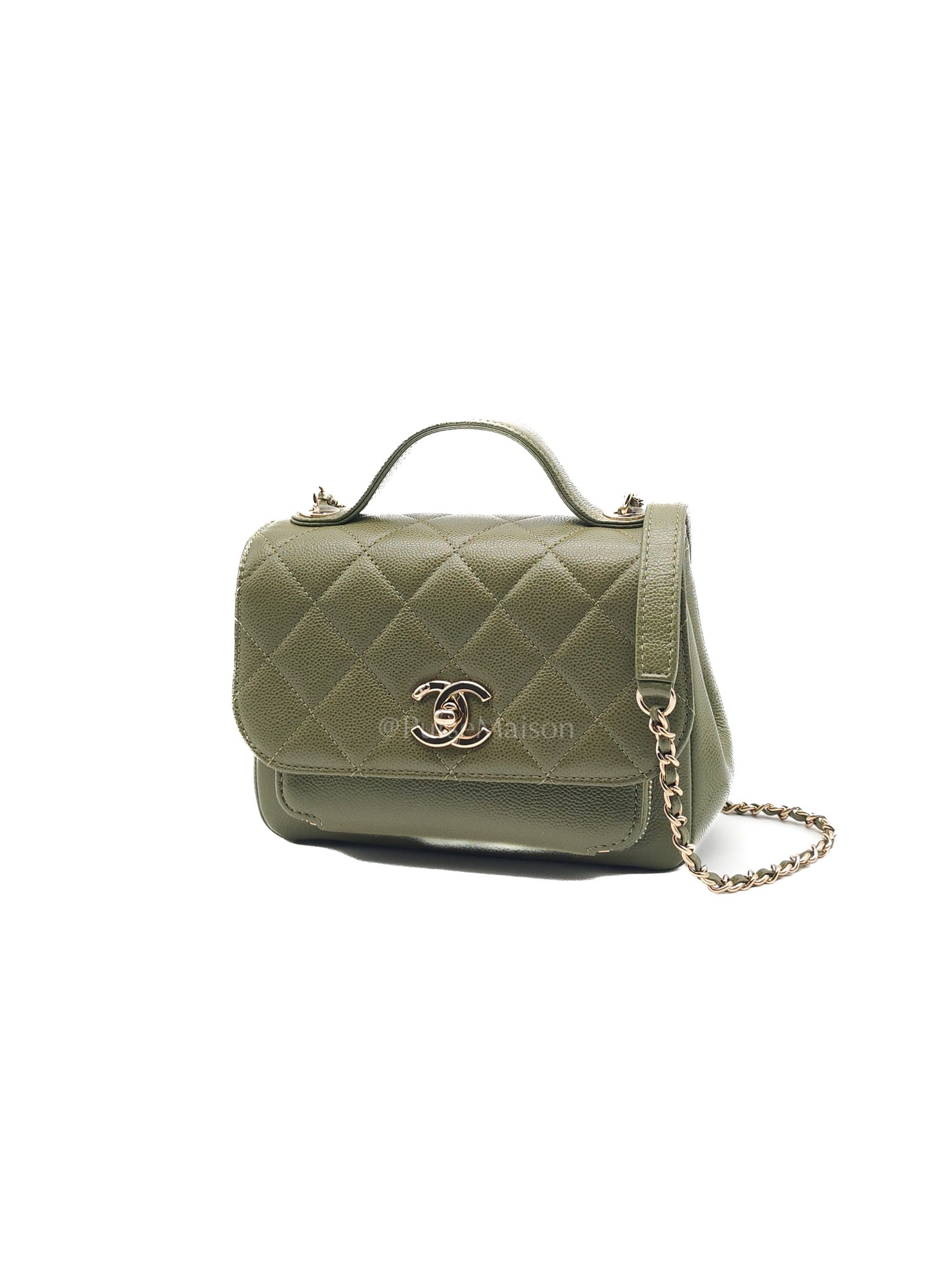 Business Affinity Bag in Sage Green Quilted Caviar Leather & Light Gold Hardware Microchip | Purse Maison Luxury Bags Shop