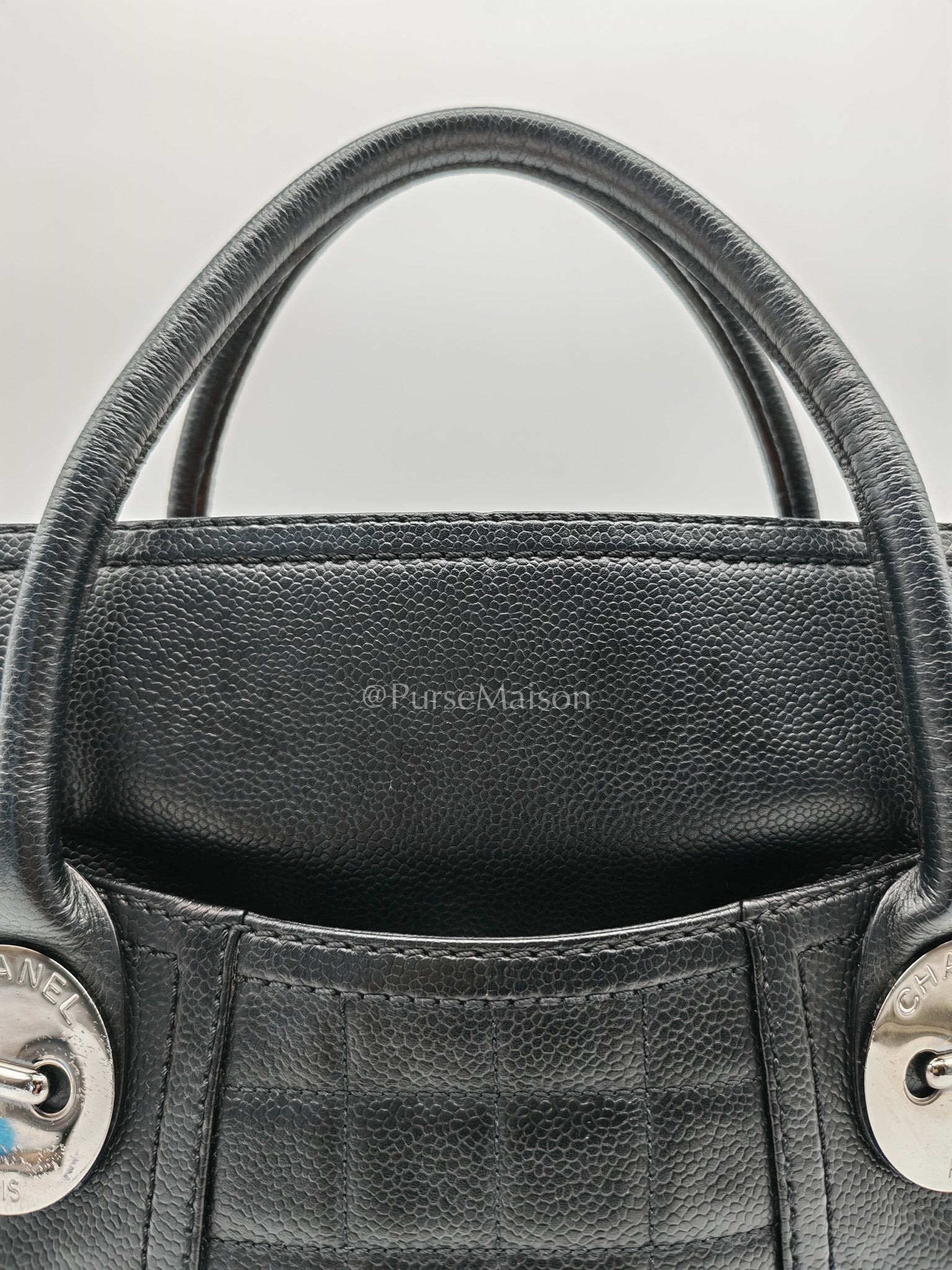 Chanel Button Dome Tote Bag in Black Caviar Leather Silver Hardware (Series 9) | Purse Maison Luxury Bags Shop
